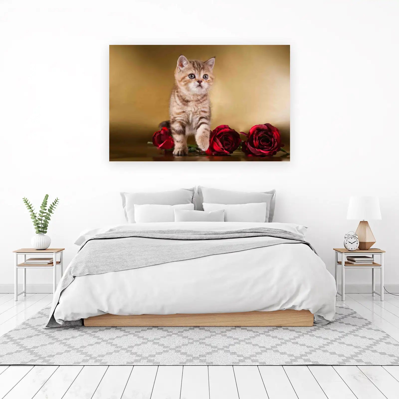 Adorable Kitten & Roses Wall Art - Pet Lover Gift