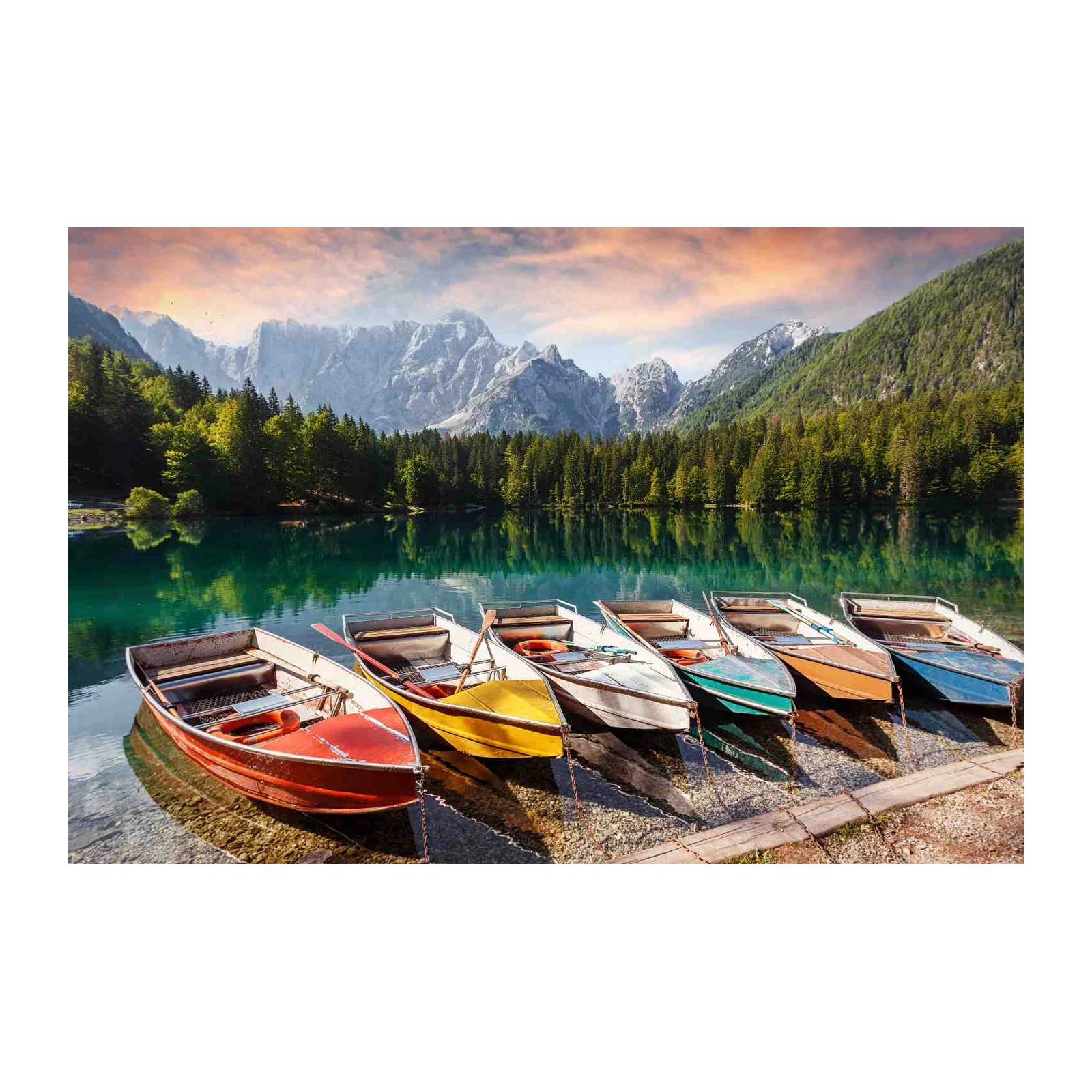 Serene Mountain Lake Boats Wall Art