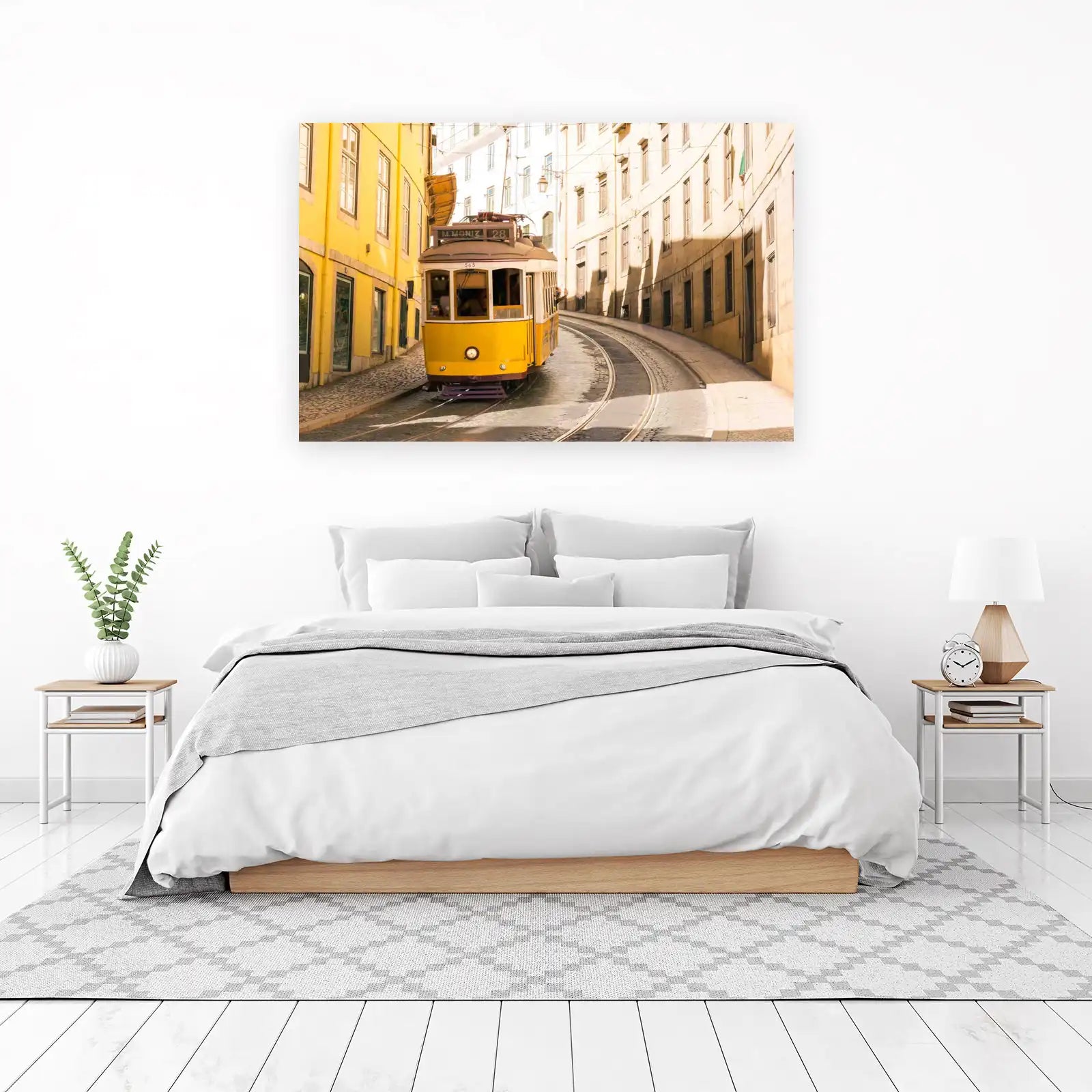Iconic Yellow Tram Lisbon Street Scene Wall Art