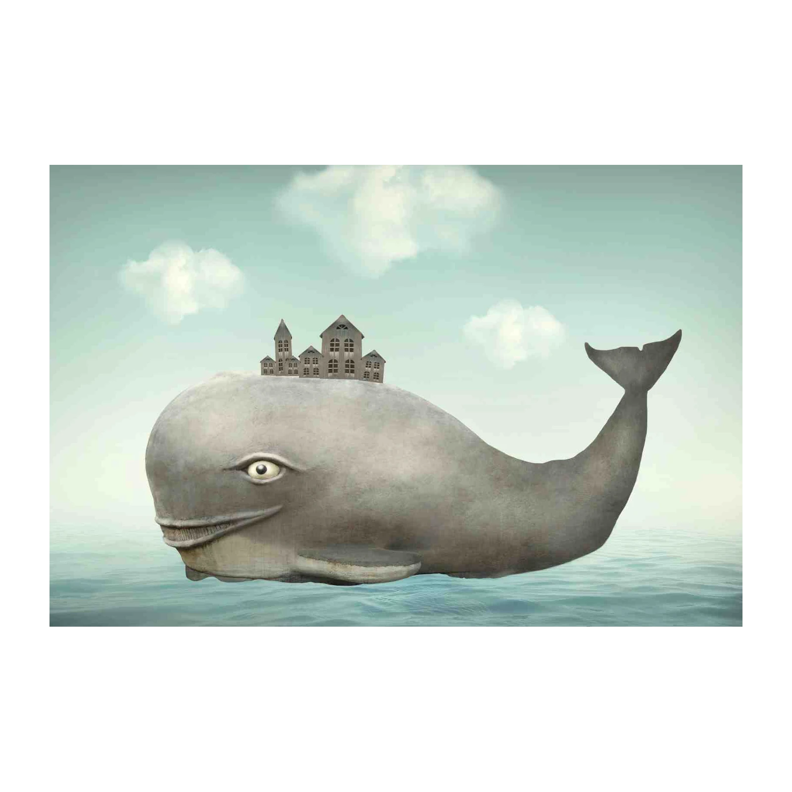 Whimsical Whale Town Ocean Fantasy Wall Art