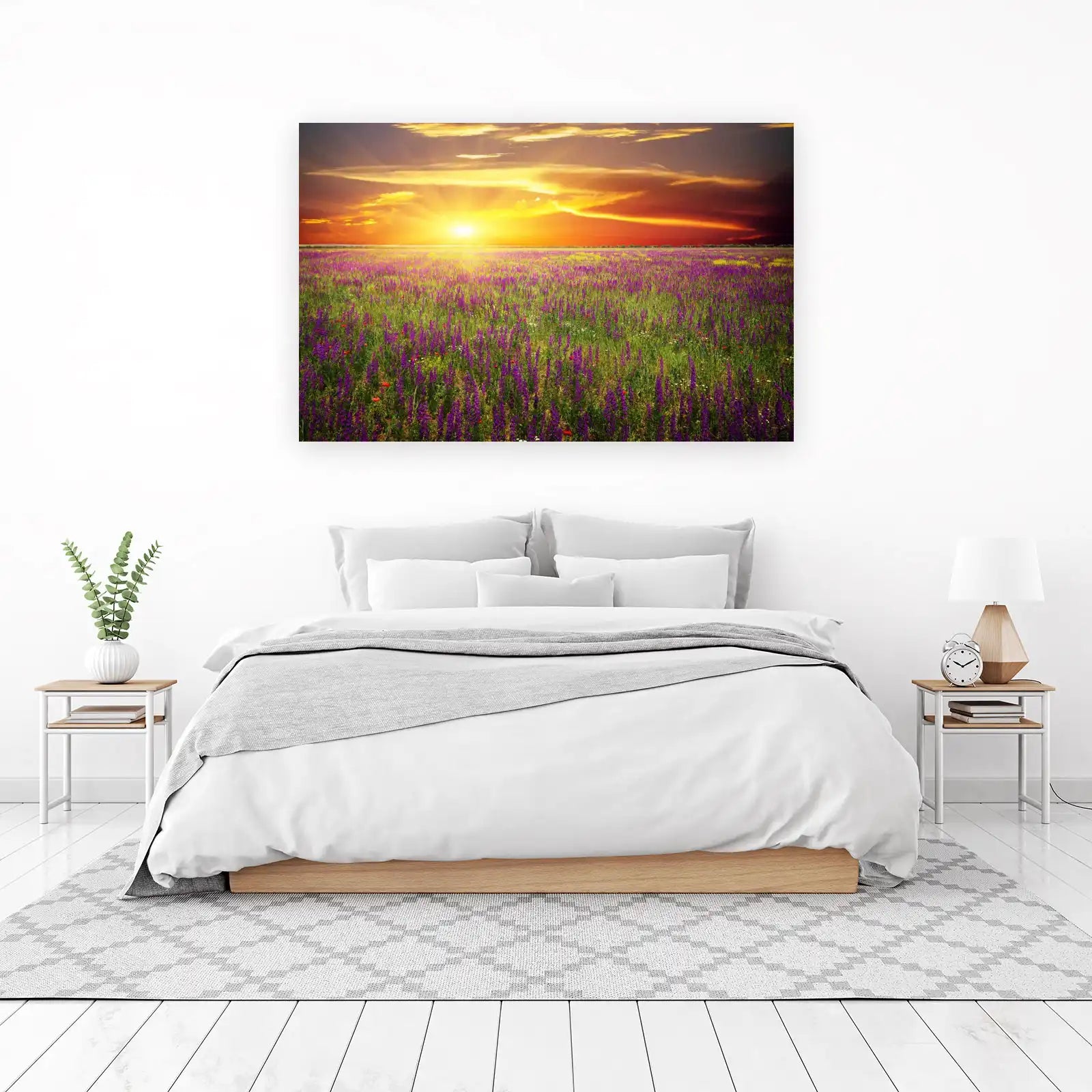 Sunset Meadow Purple Flowers Wall Art