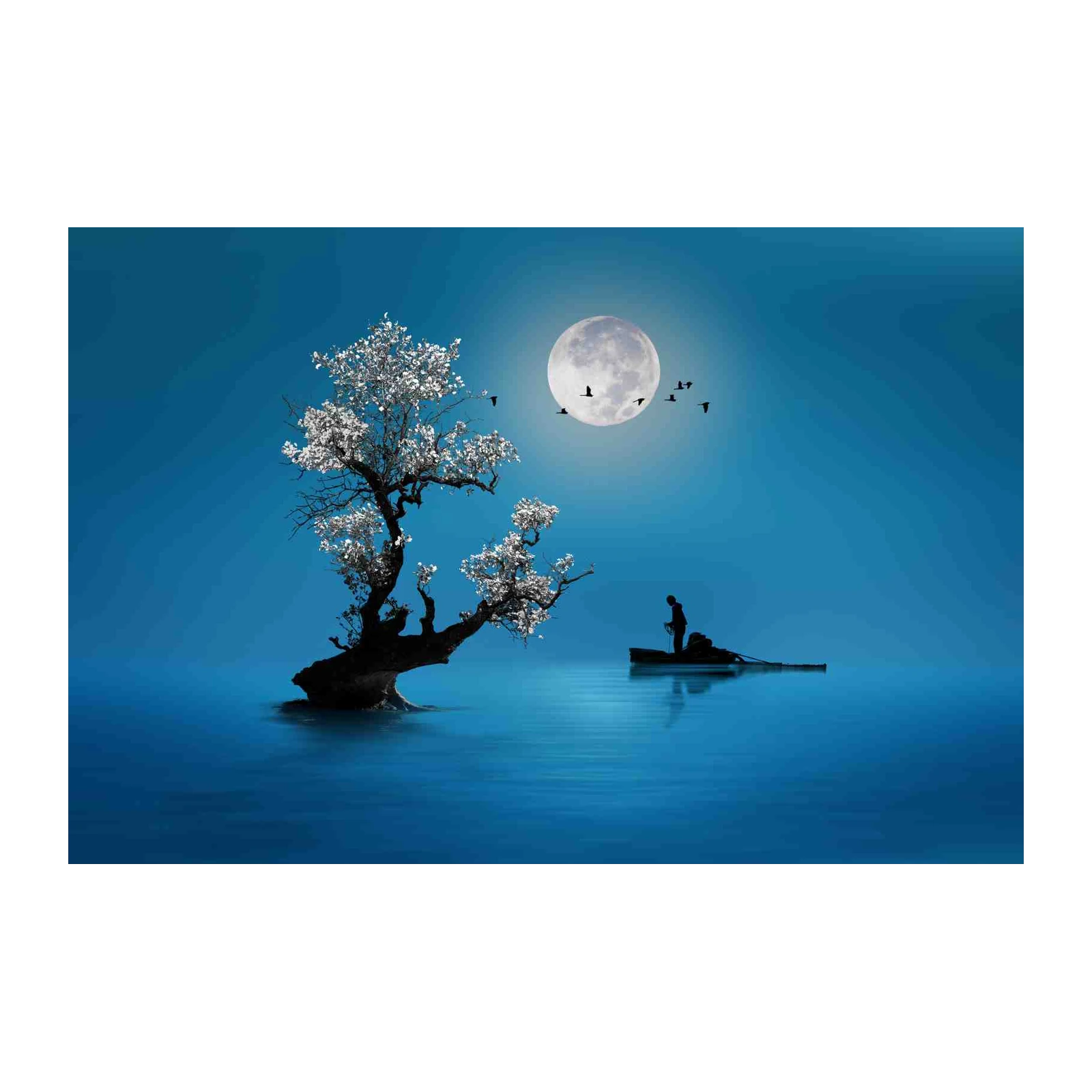 Serene Moonlight Fishing Scene Wall Art