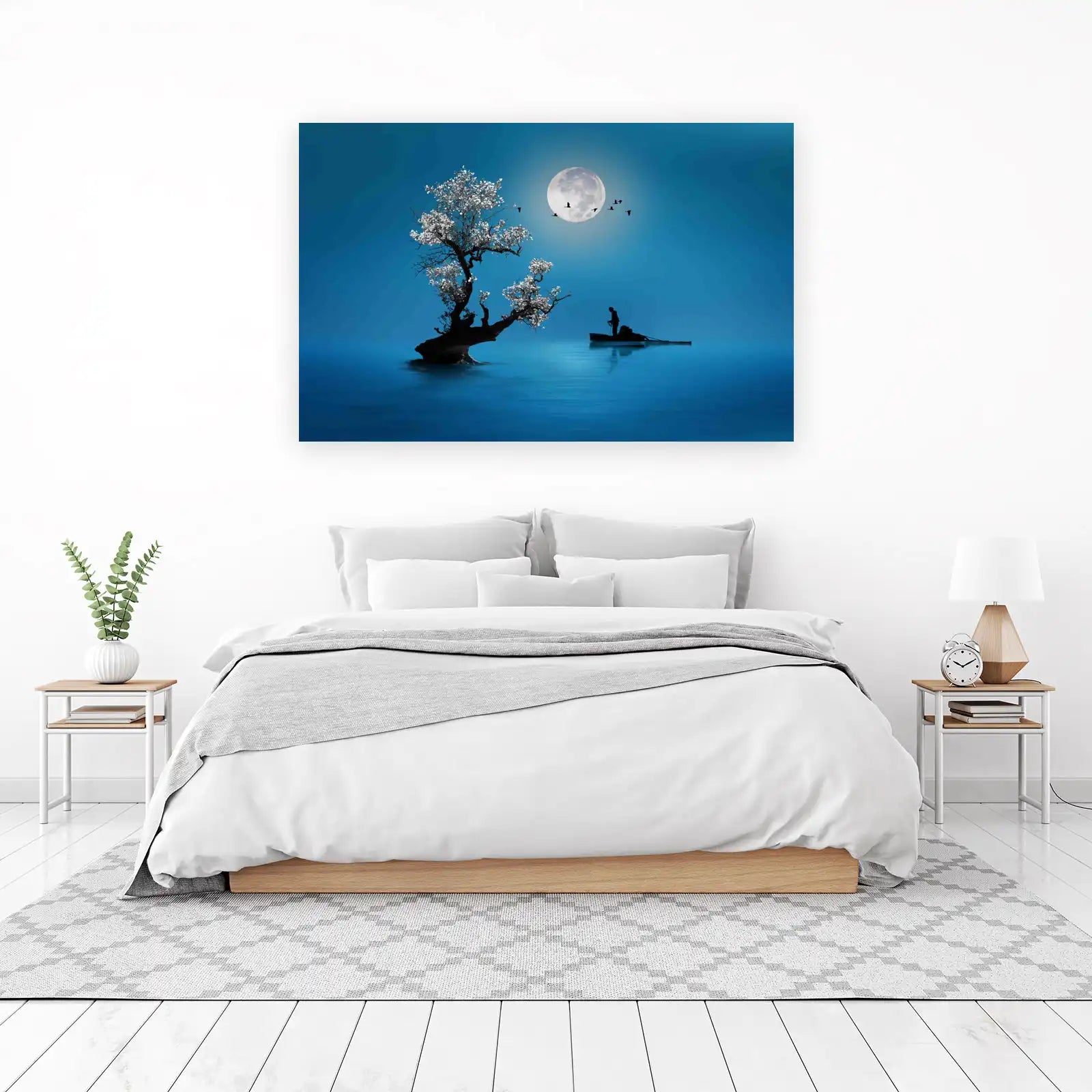 Serene Moonlight Fishing Scene Wall Art