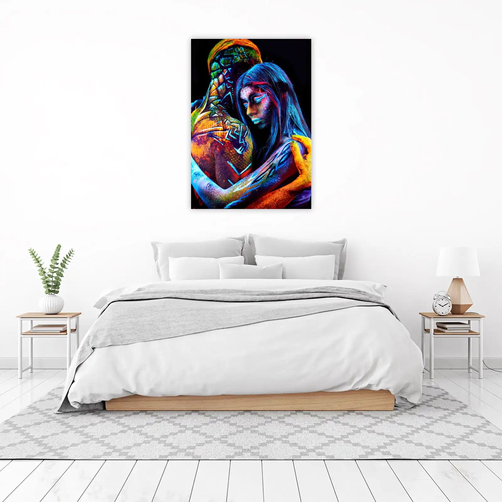 Vibrant UV Body Art Couple Hugging Wall Art