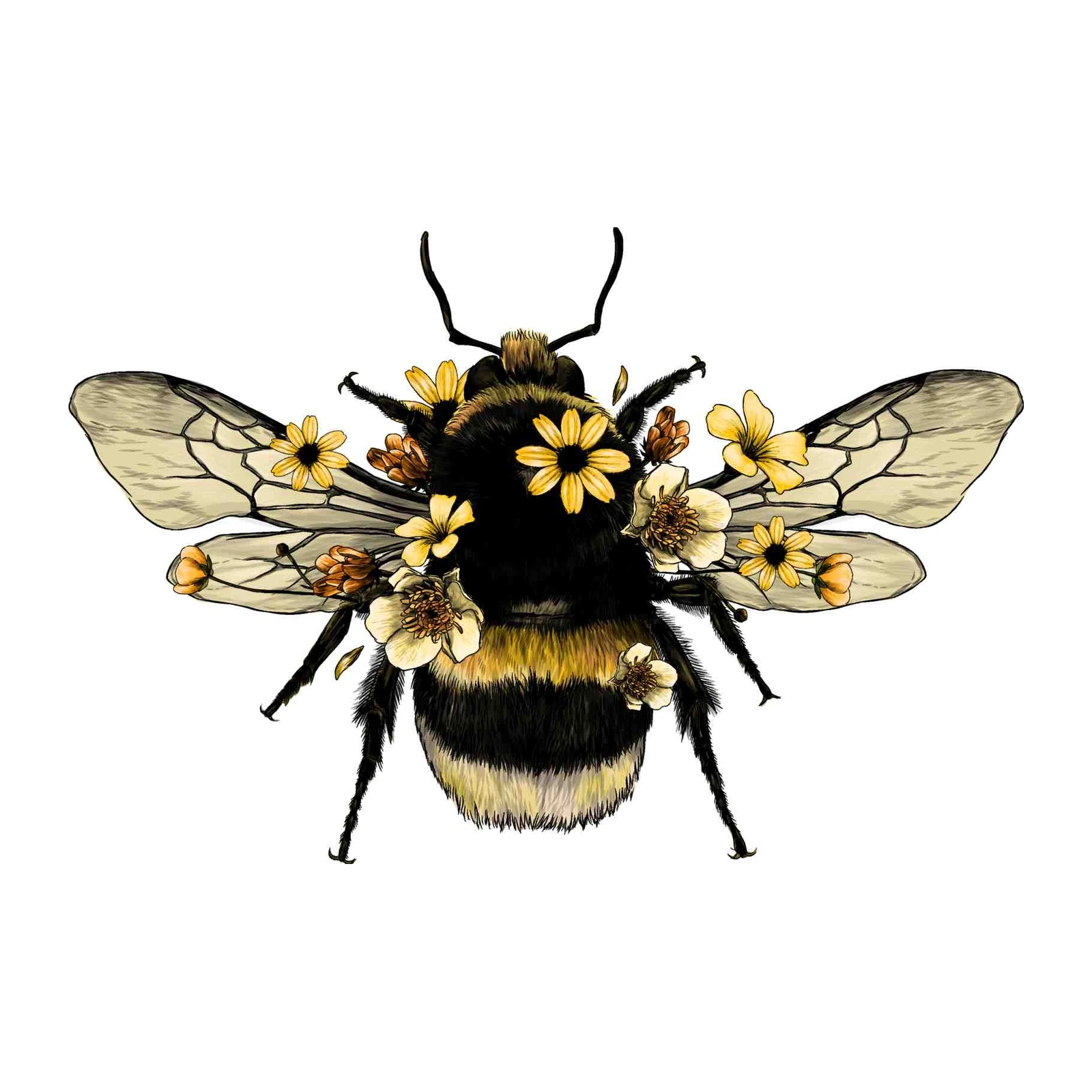 Whimsical Bumble Bee Floral Wall Art