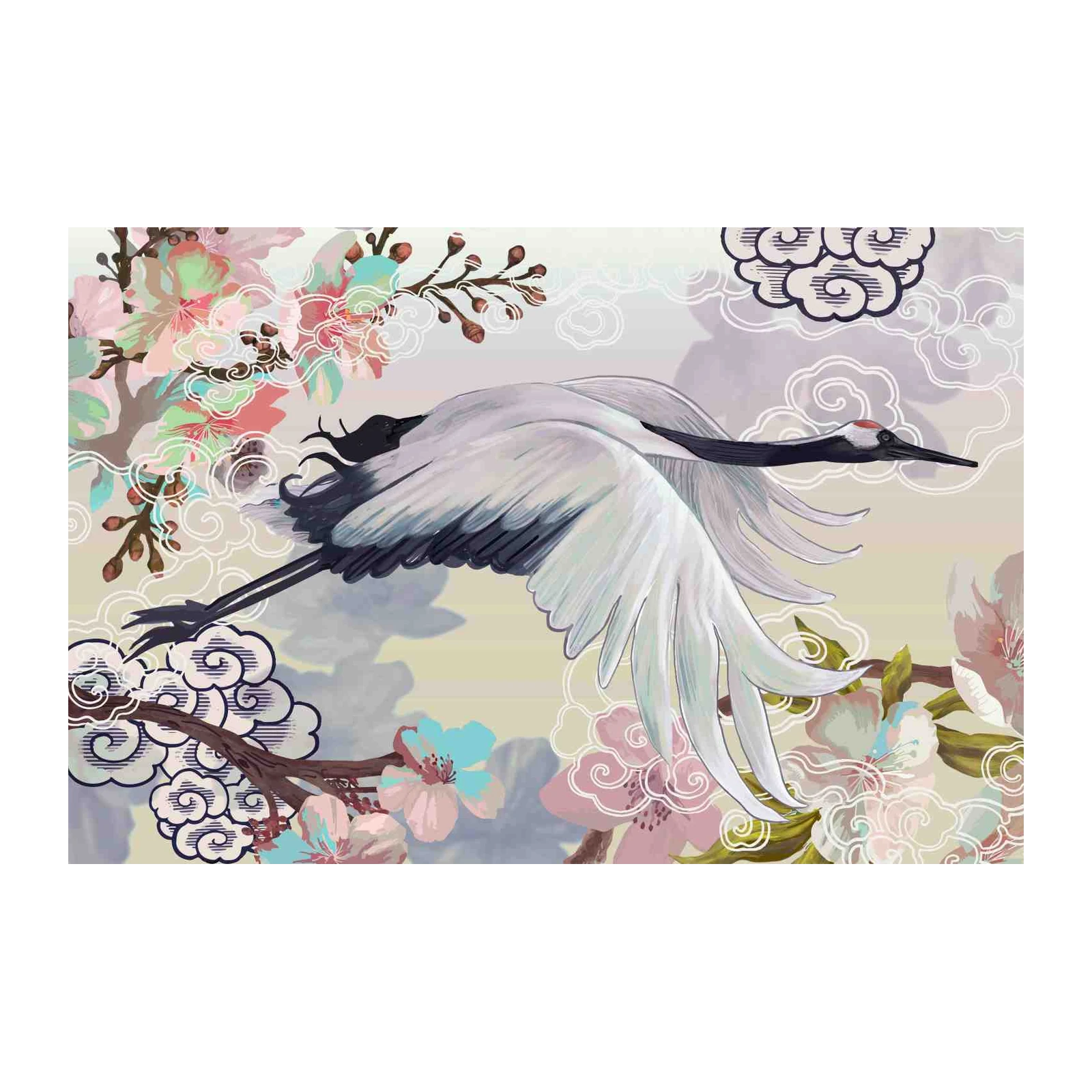 Serene Crane & Cherry Blossom Wall Art
