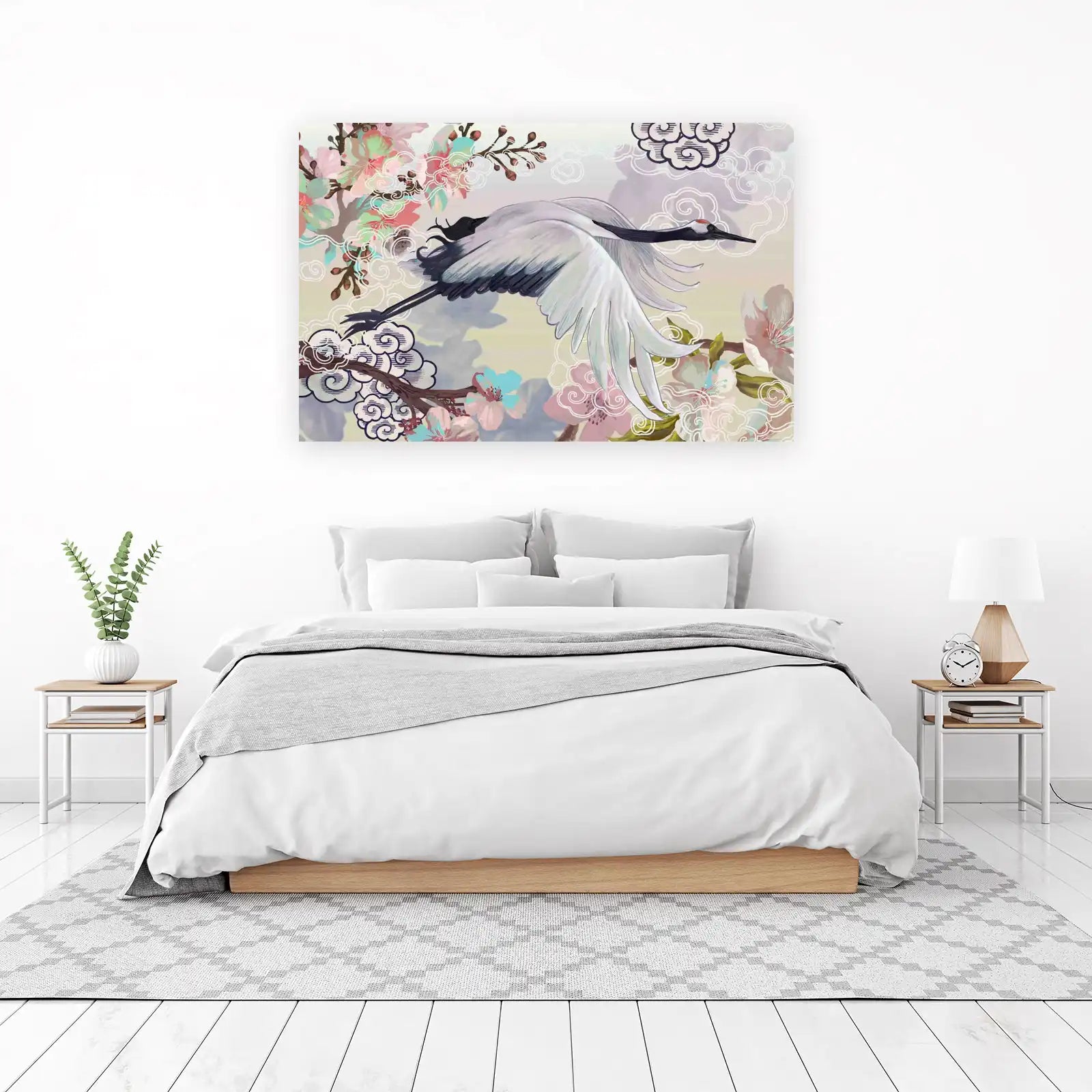 Serene Crane & Cherry Blossom Wall Art