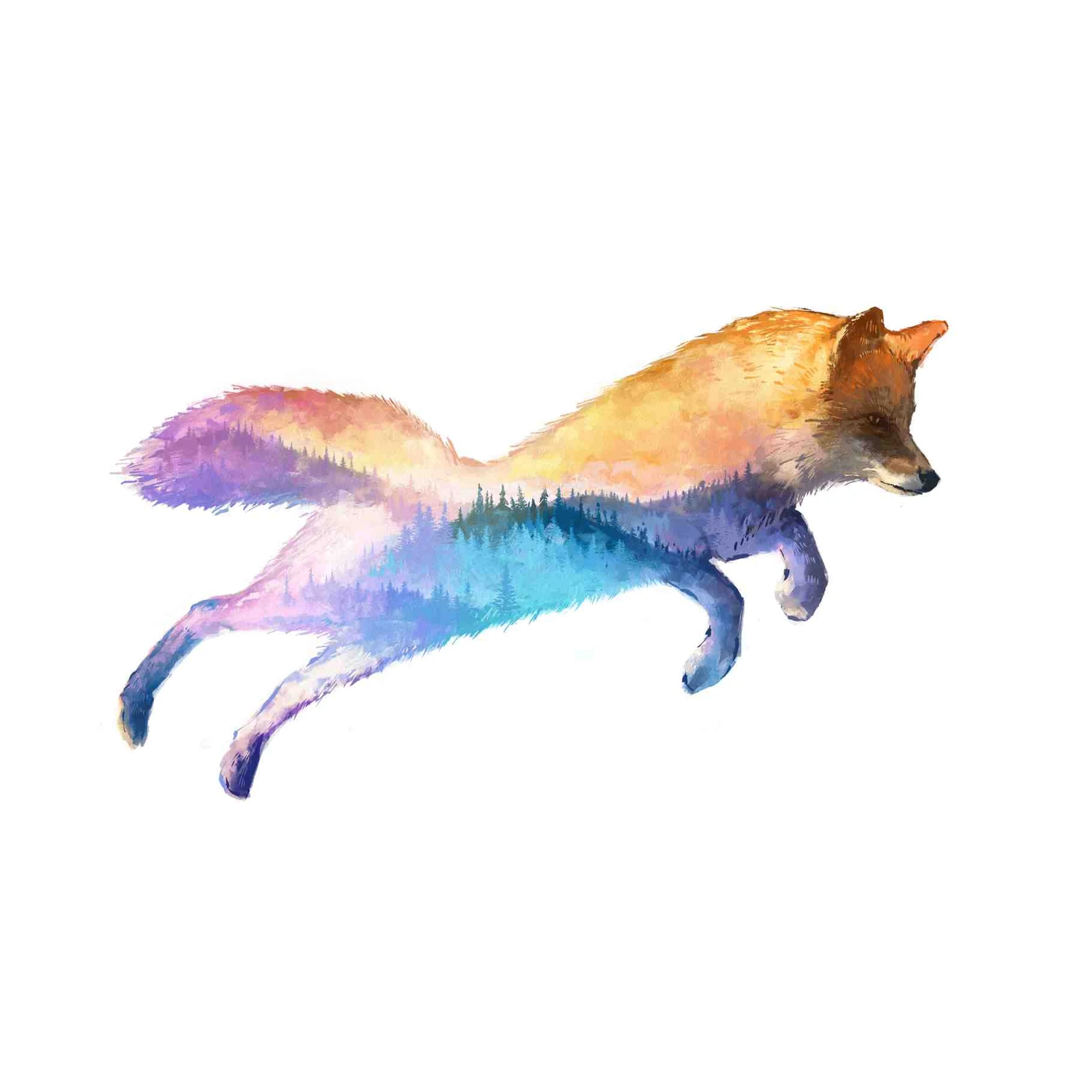 Vibrant Forest Fox Silhouette Wall Art