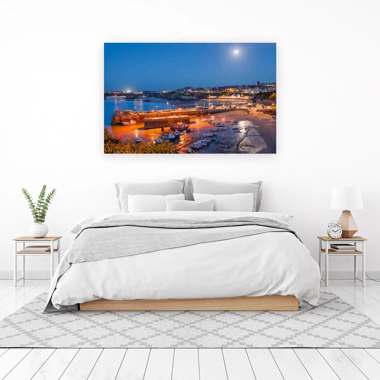 Coastal Harbor Town at Dusk Wall Art