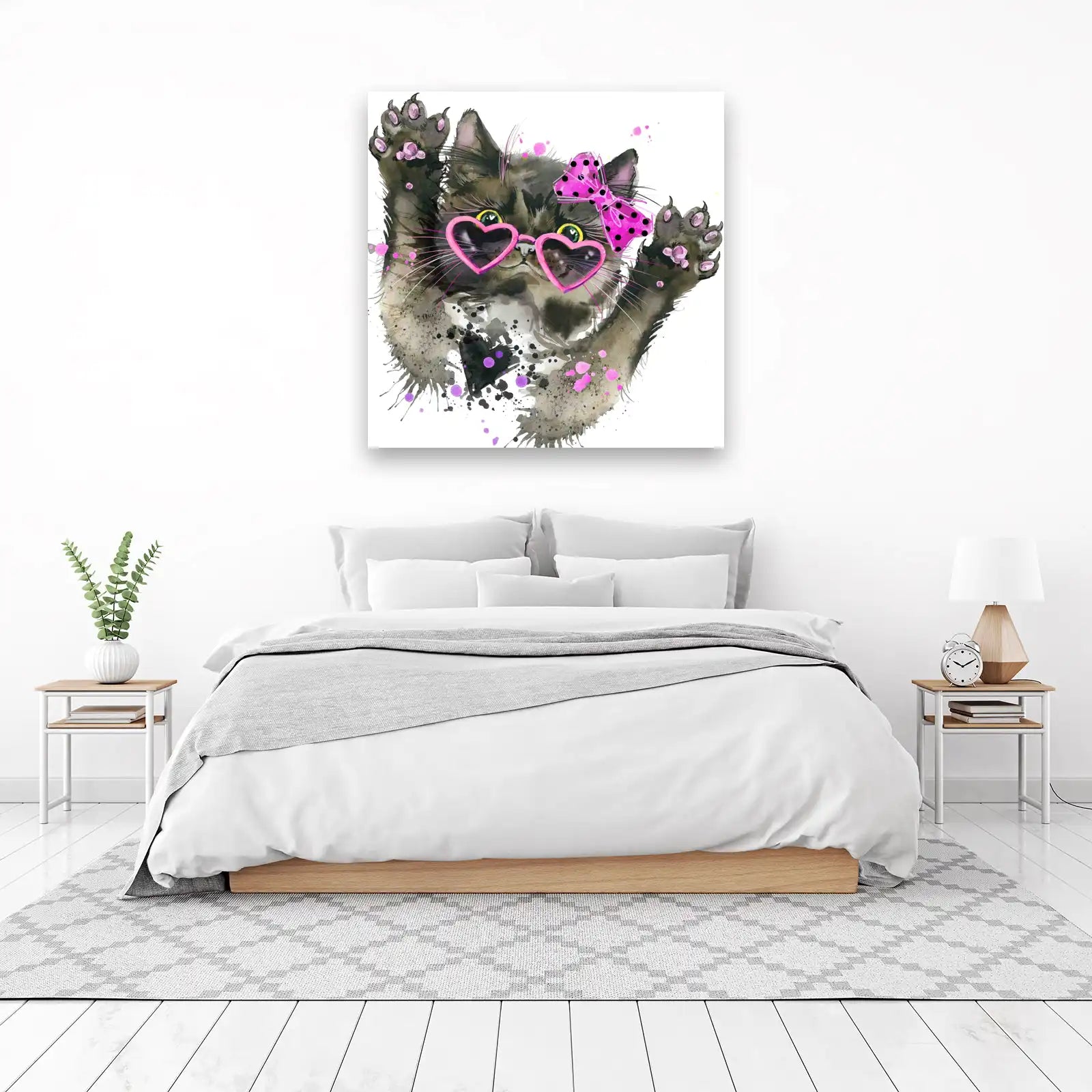 Cute Cat with Heart Sunglasses Wall Art