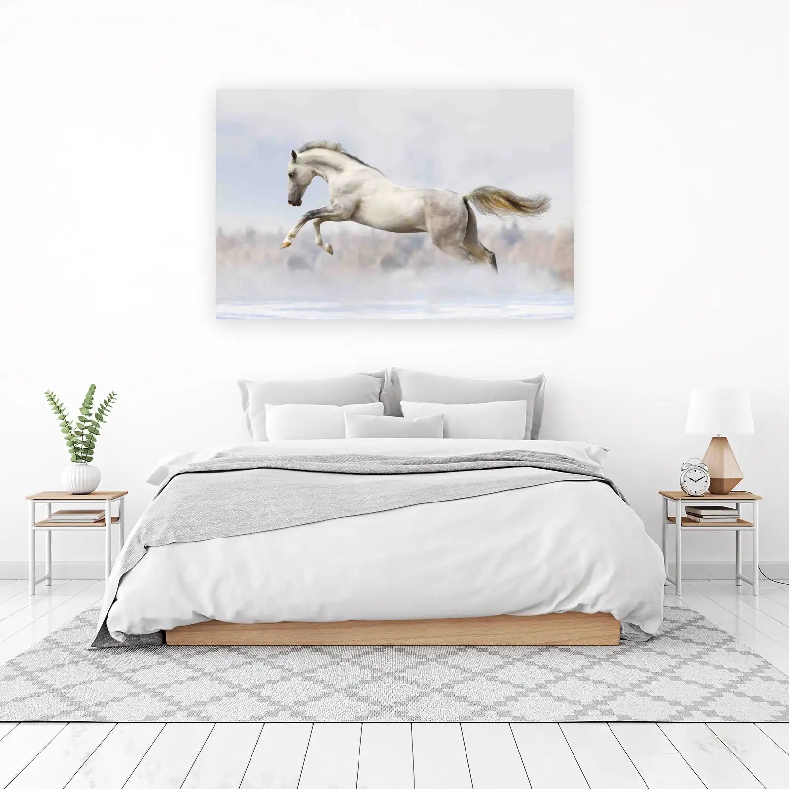 Majestic White Horse Gallop Wall Art