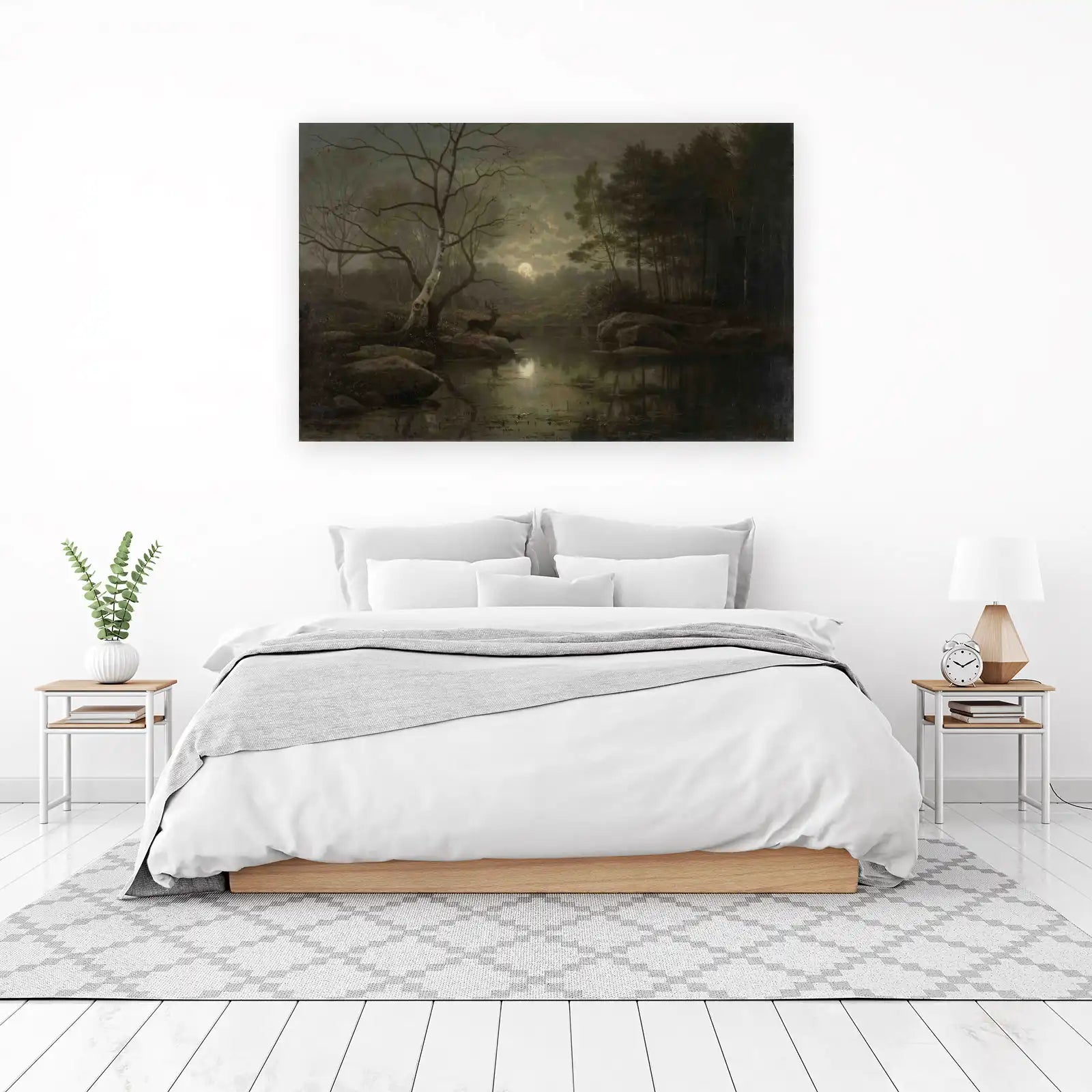 Serene Moonlight Deer Forest Wall Art