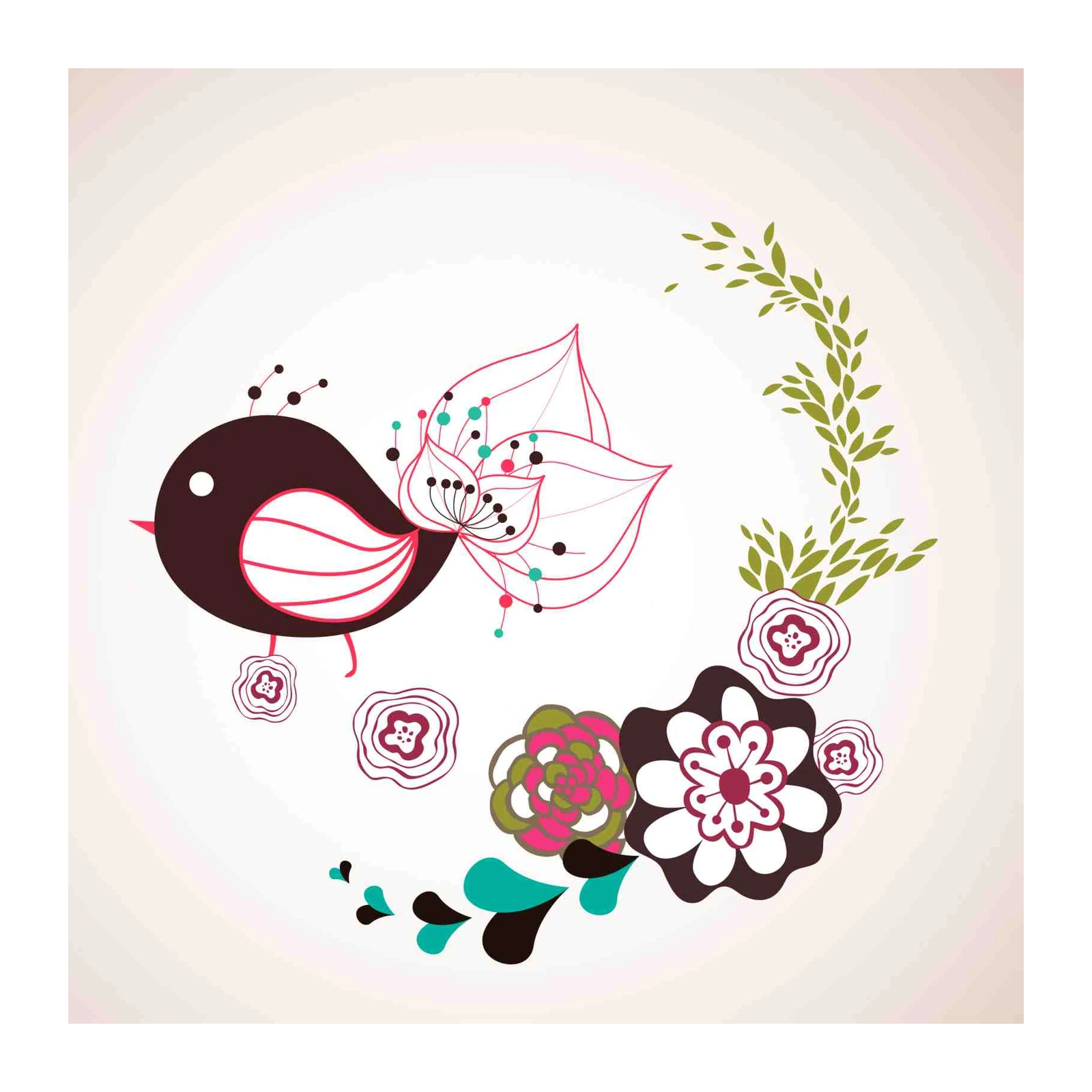 Whimsical Bird & Floral Wall Art Wall Art