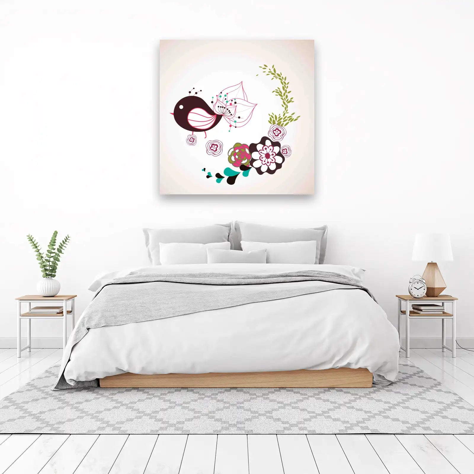 Whimsical Bird & Floral Wall Art Wall Art