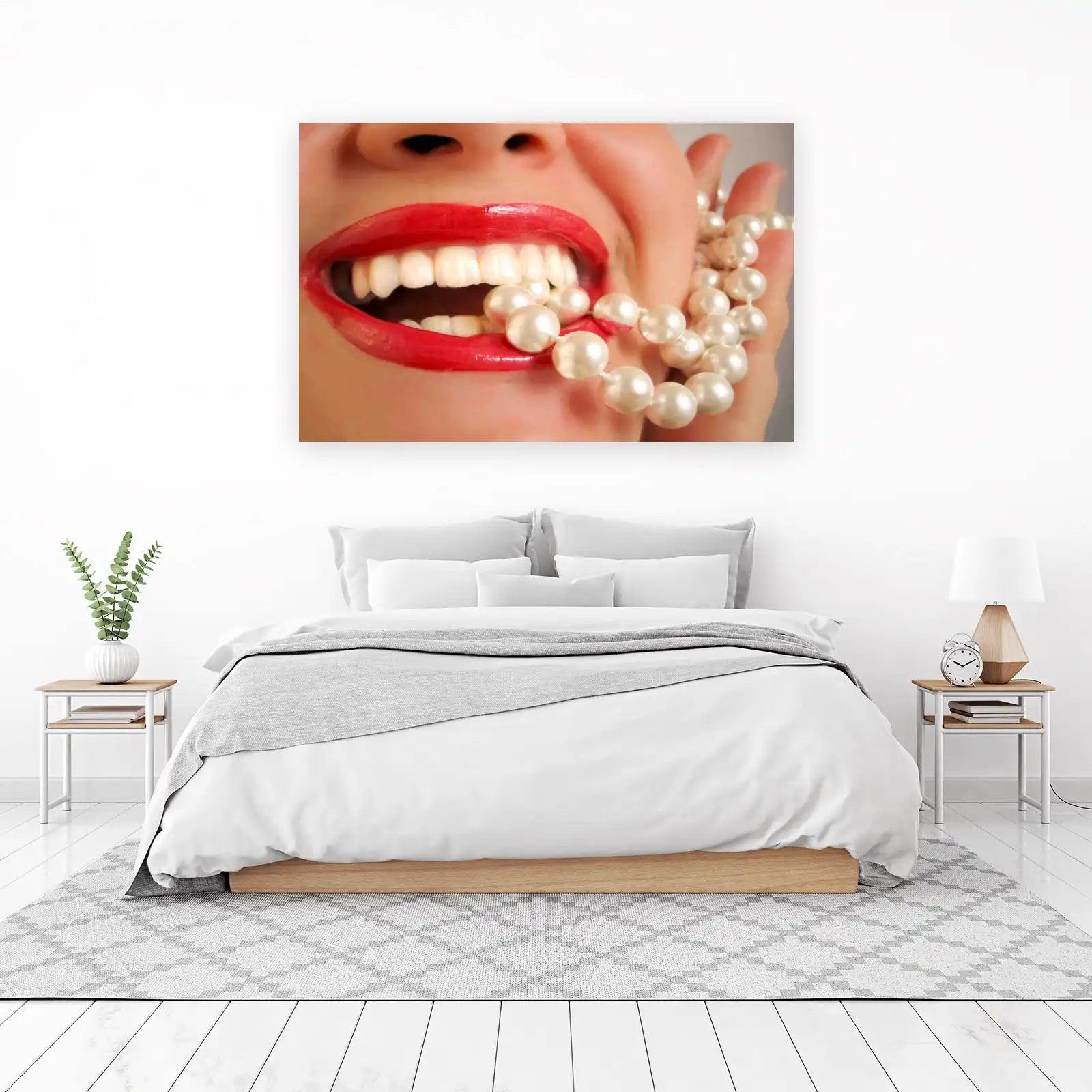 Glamorous Red Lips & Pearls Wall Art
