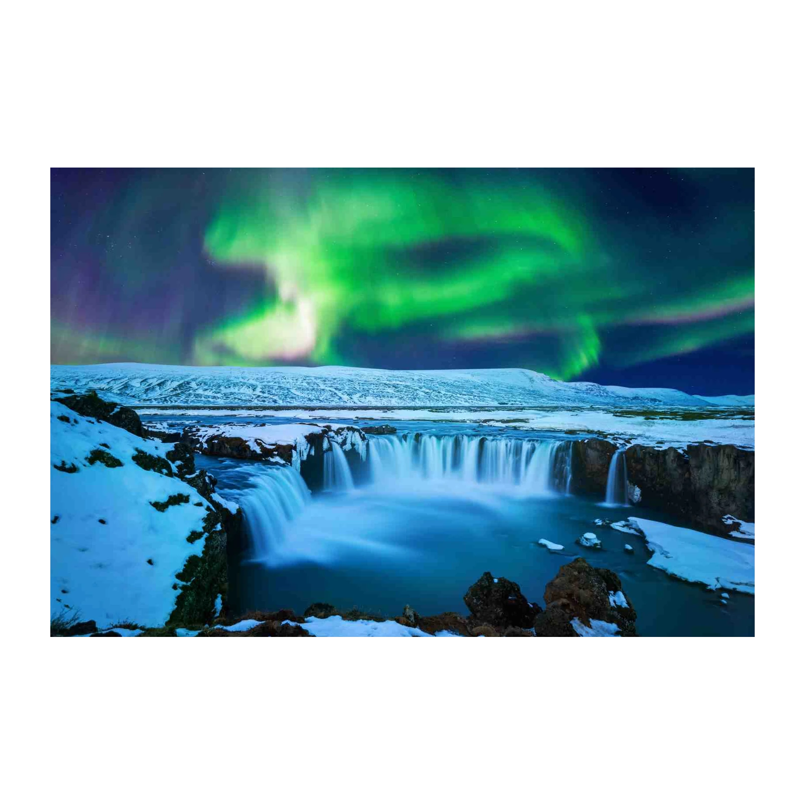 Majestic Aurora Iceland Waterfall Wall Art
