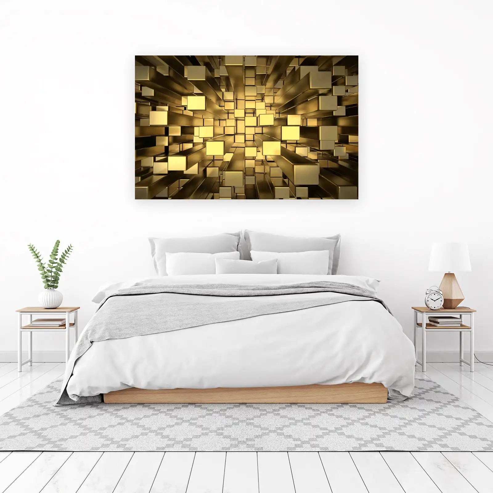 Abstract Gold Cubes 3D Geometric Wall Art