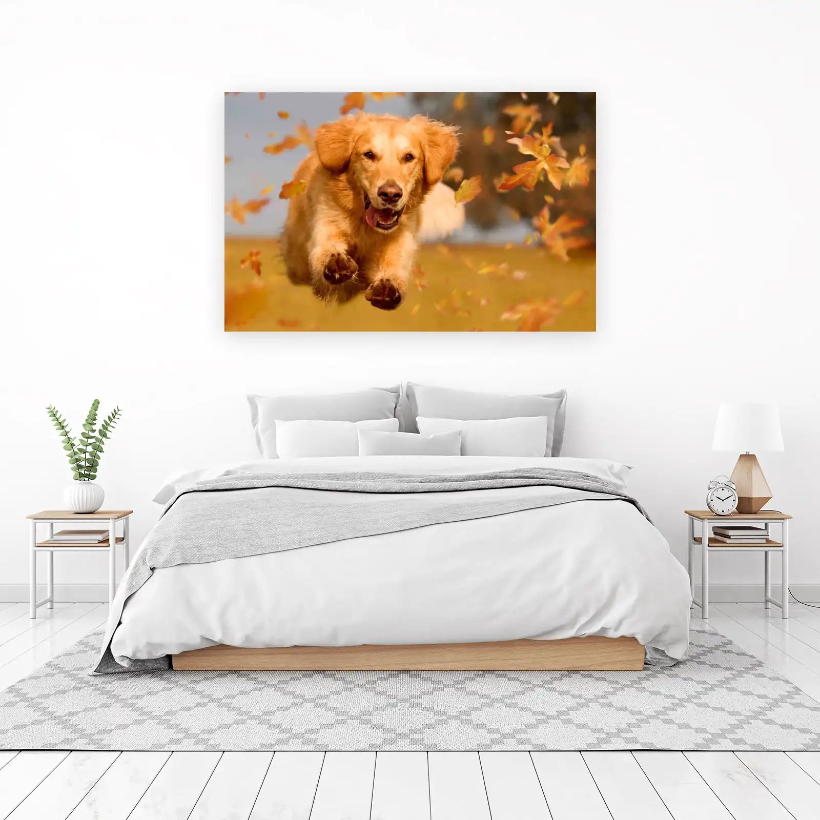 Joyful Golden Retriever Autumn Leaves Wall Art