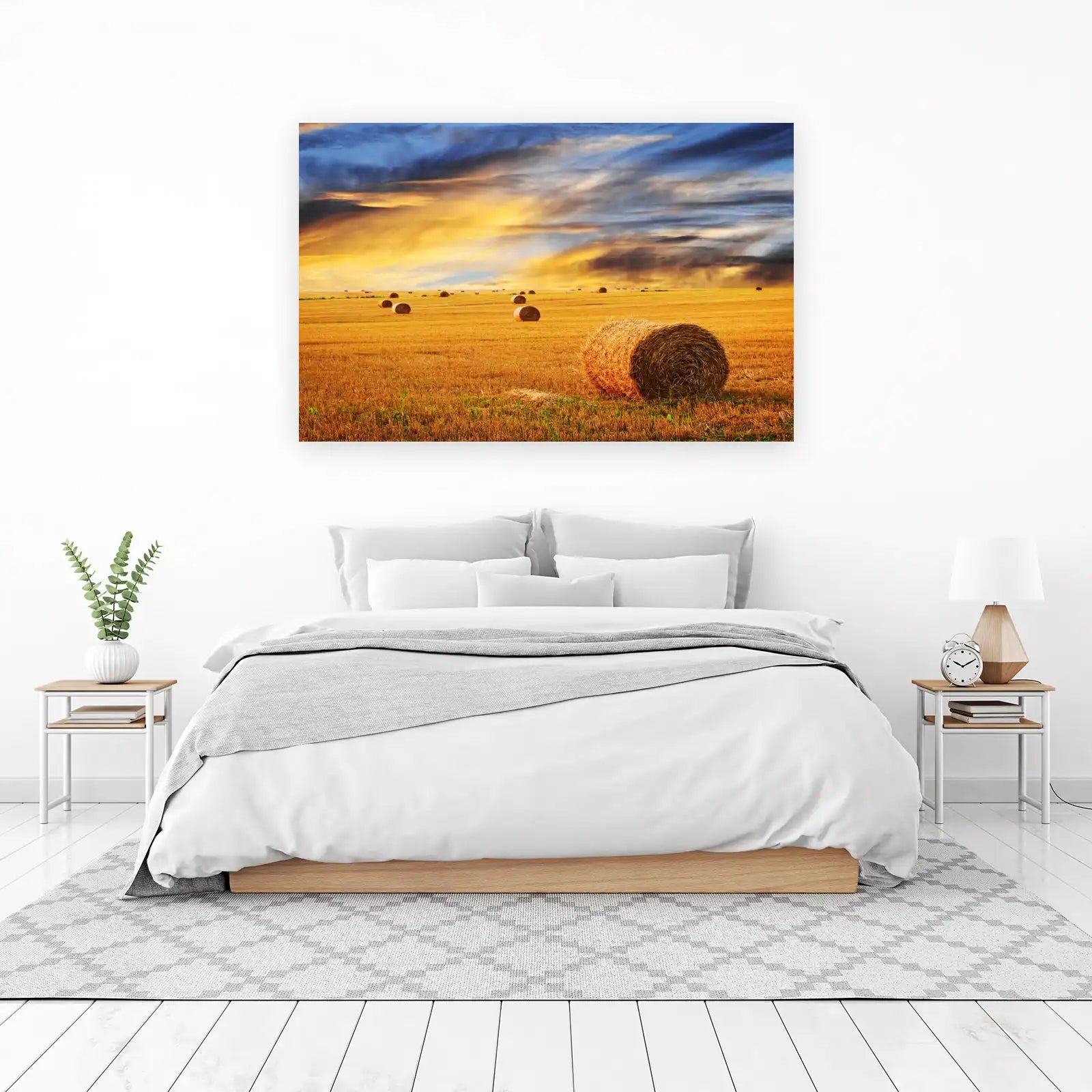 Golden Harvest Hay Bales Sunset Wall Art