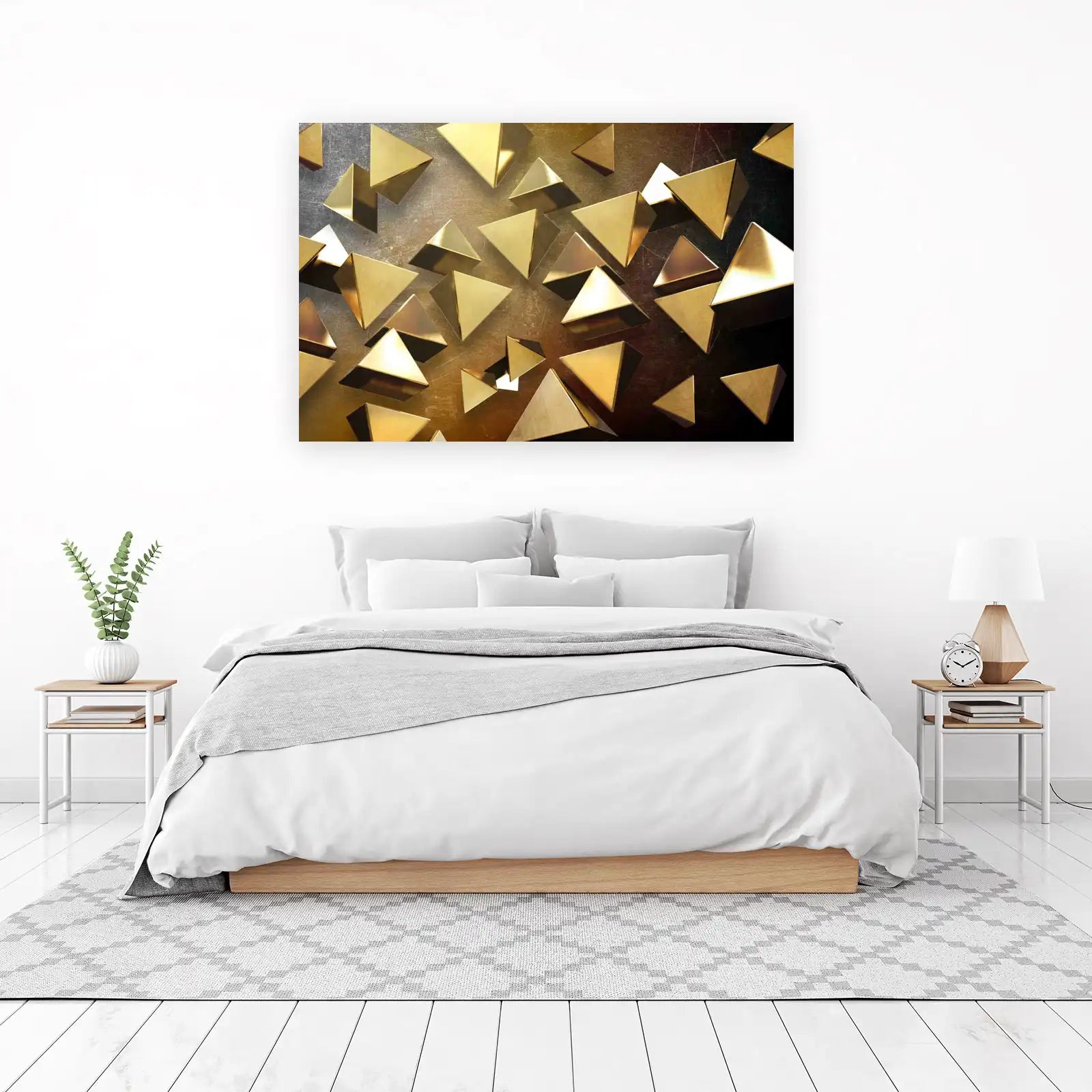 Modern Geometric Gold Pyramids Wall Art