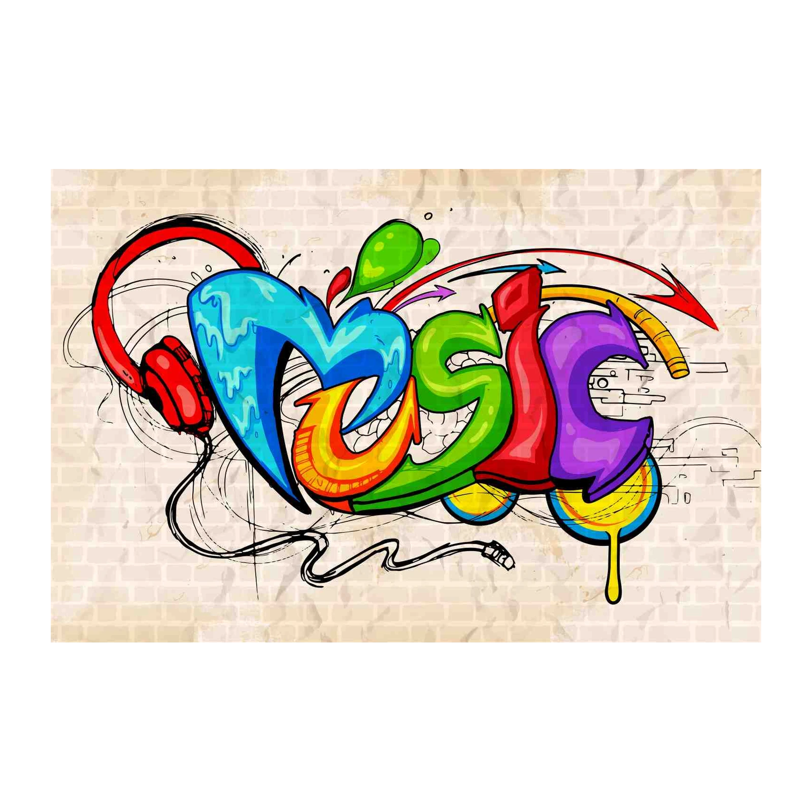 Vibrant Graffiti Music Headphones Wall Art