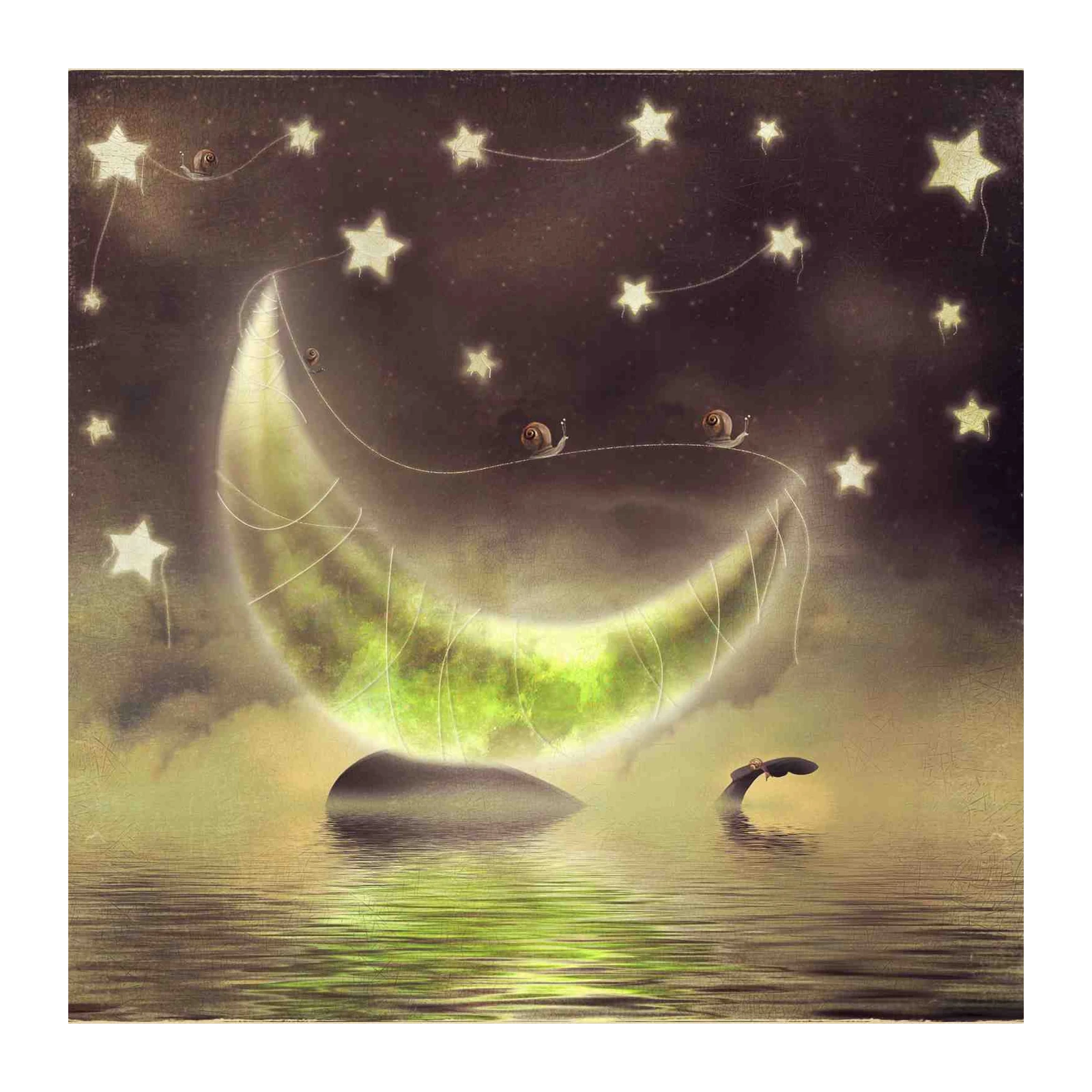 Whimsical Moon & Stars Snail Adventure Wall Art