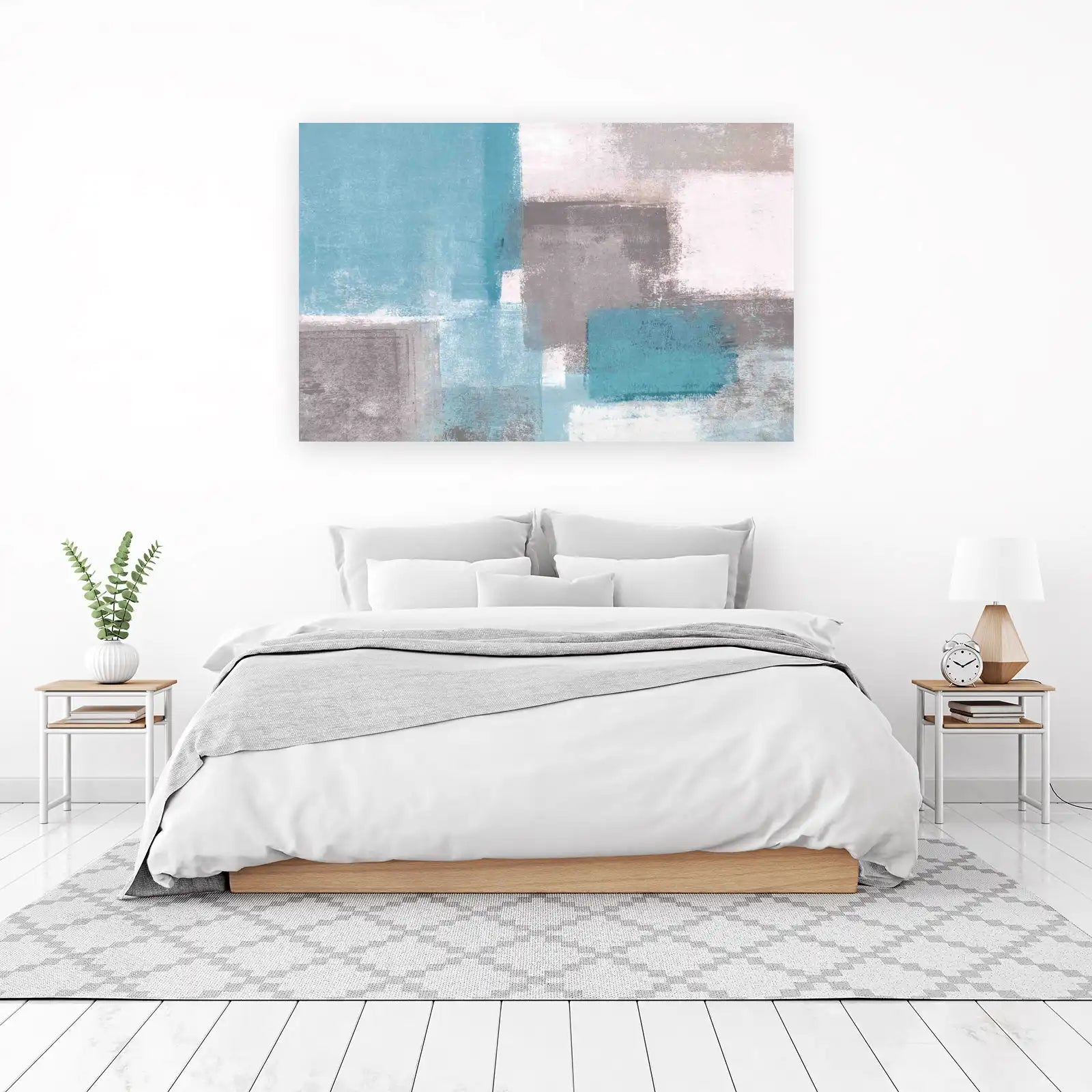 Abstract Teal & Gray Geometric Wall Art