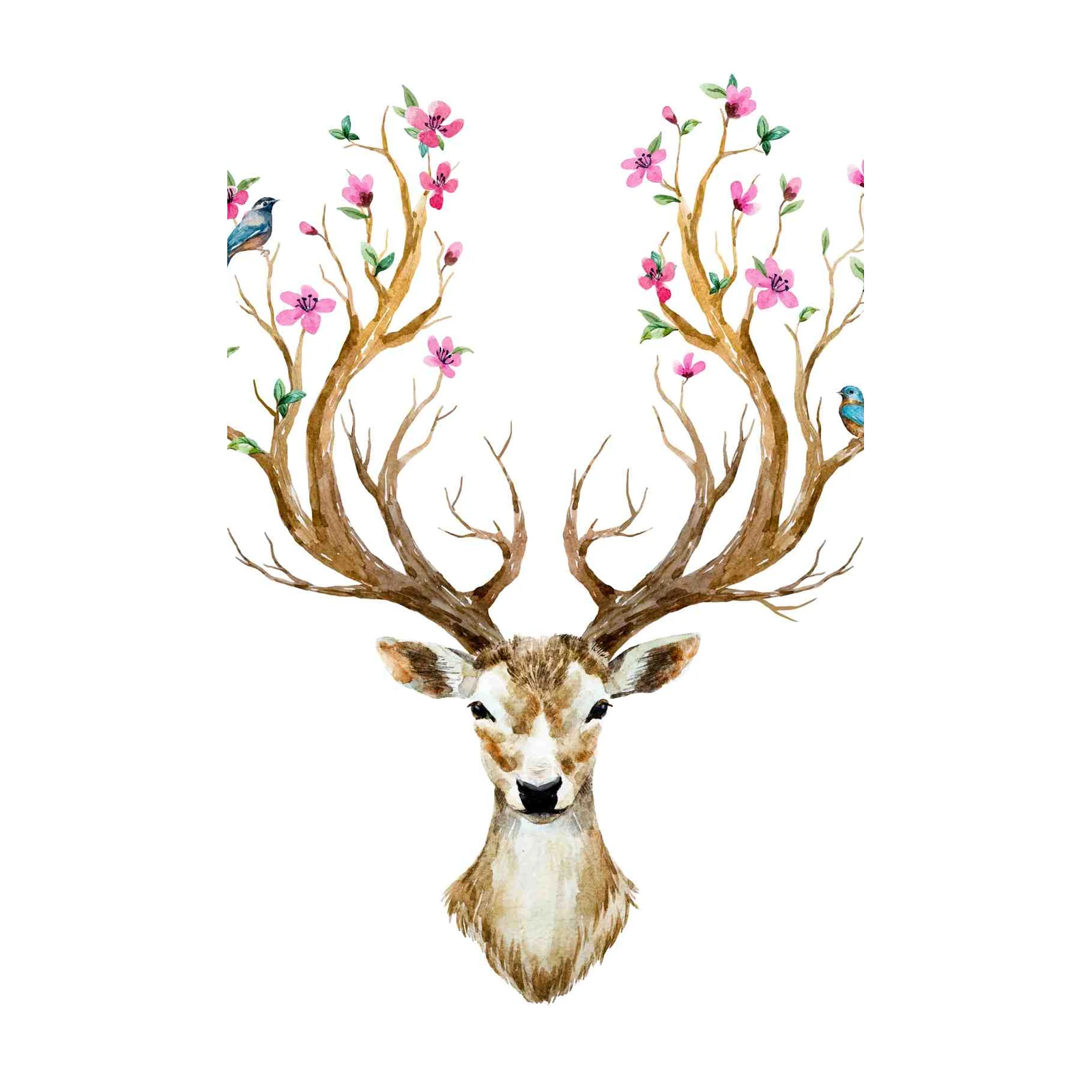 Enchanting Deer with Birds and Blossoms Wall Art