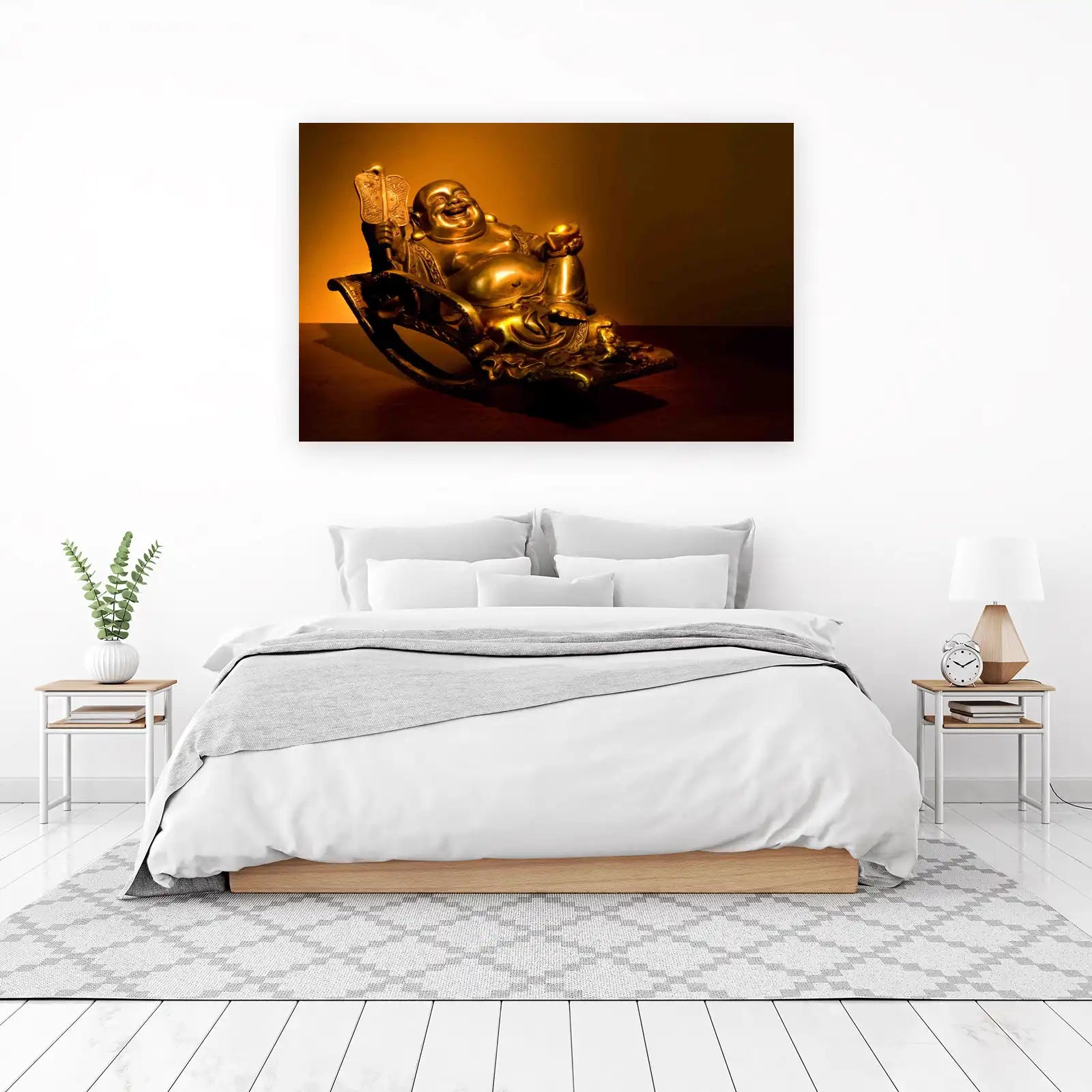 Golden Laughing Buddha Rocking Chair Wall Art