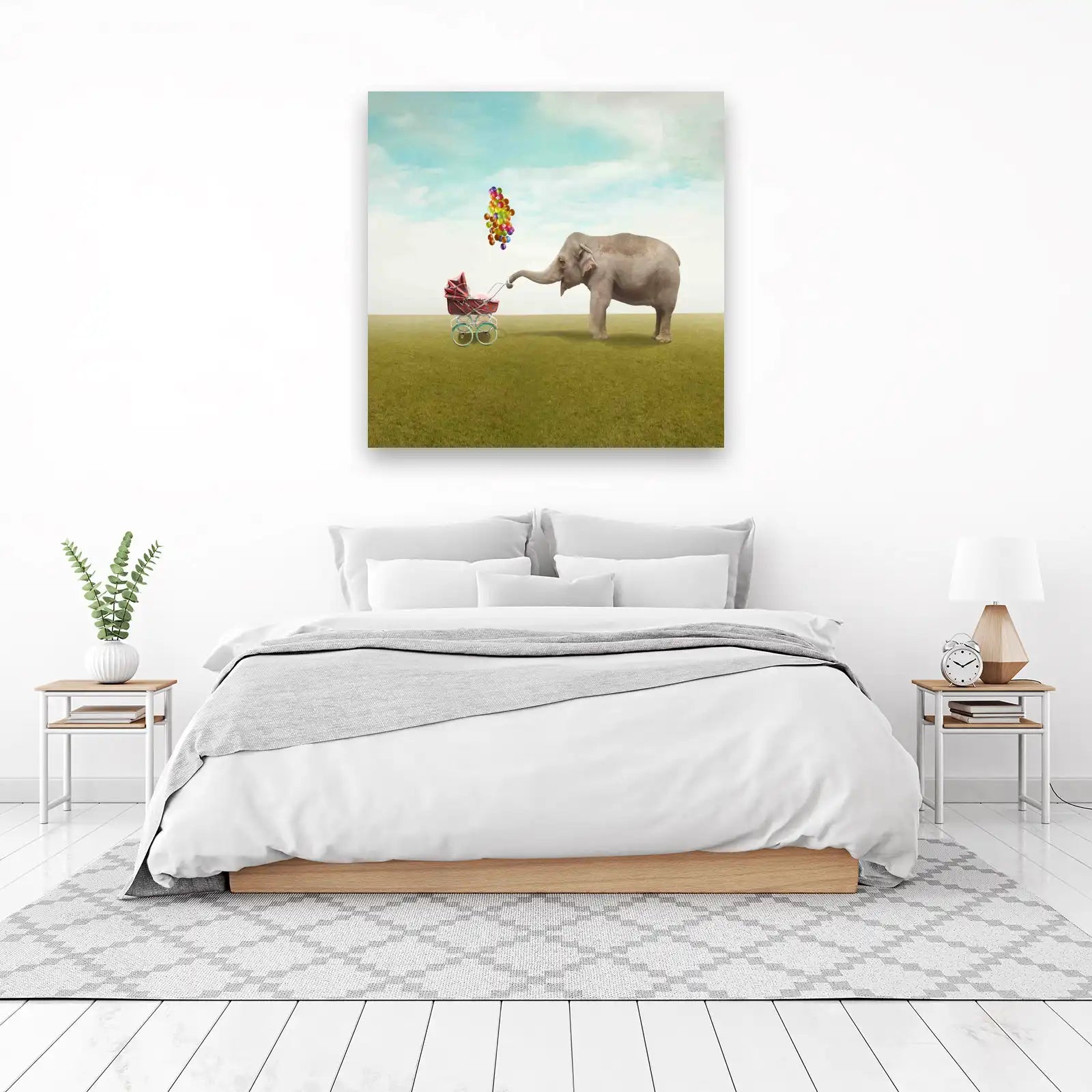 Whimsical Elephant & Baby Carriage Wall Art