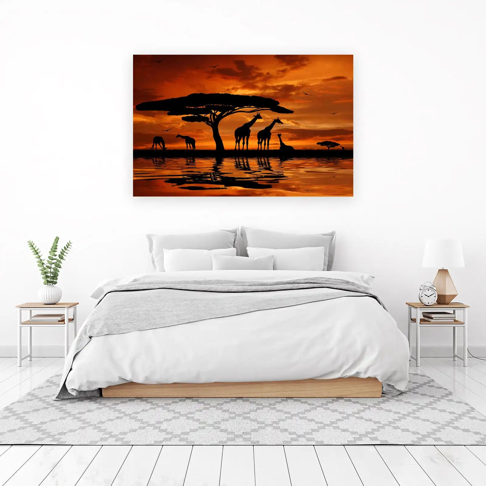 African Sunset Giraffes Silhouette Wall Art