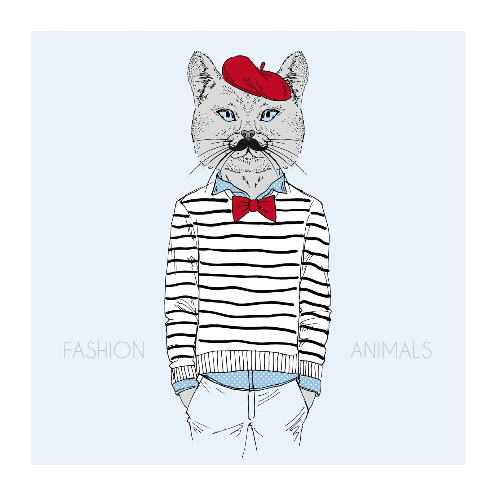 Chic French Cat Portrait Wall Art