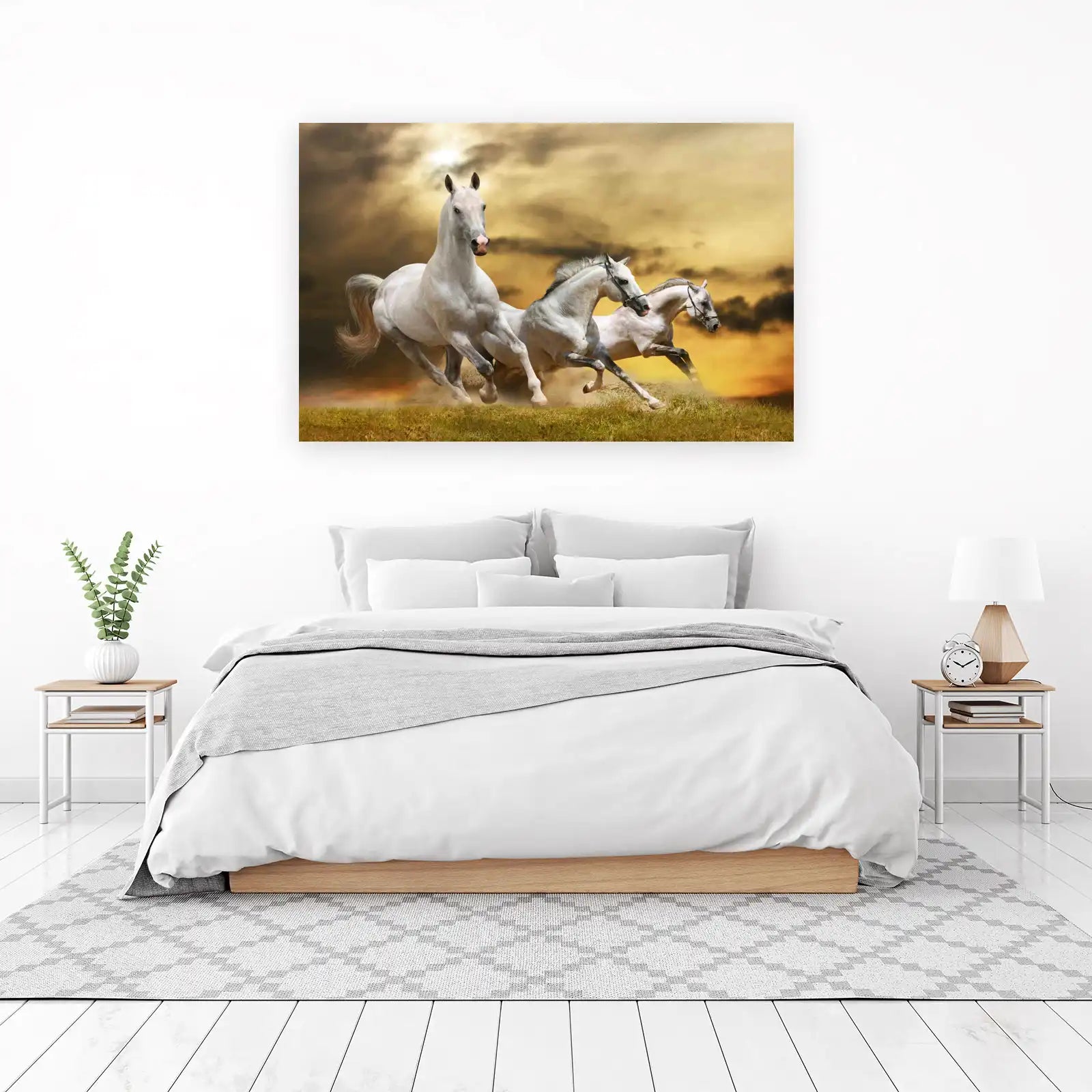 Majestic White Horses Gallop Wall Art