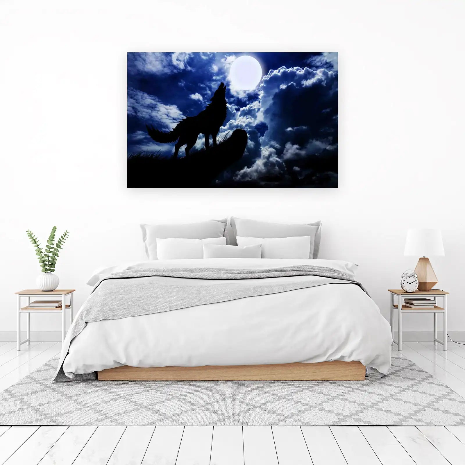 Majestic Wolf Howling at Moon Wall Art
