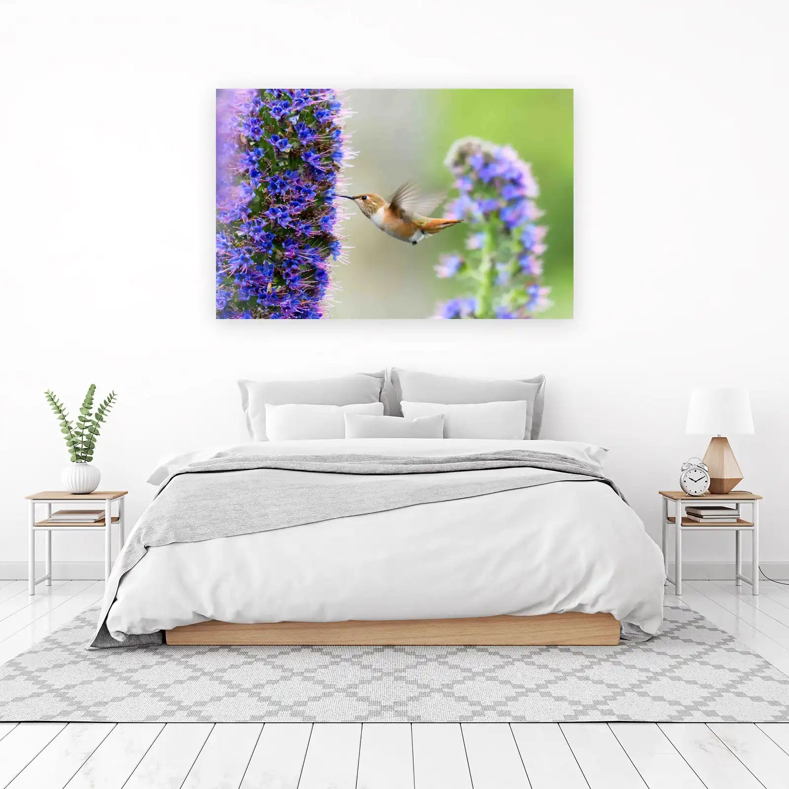 Hummingbird & Blue Flowers Wall Art