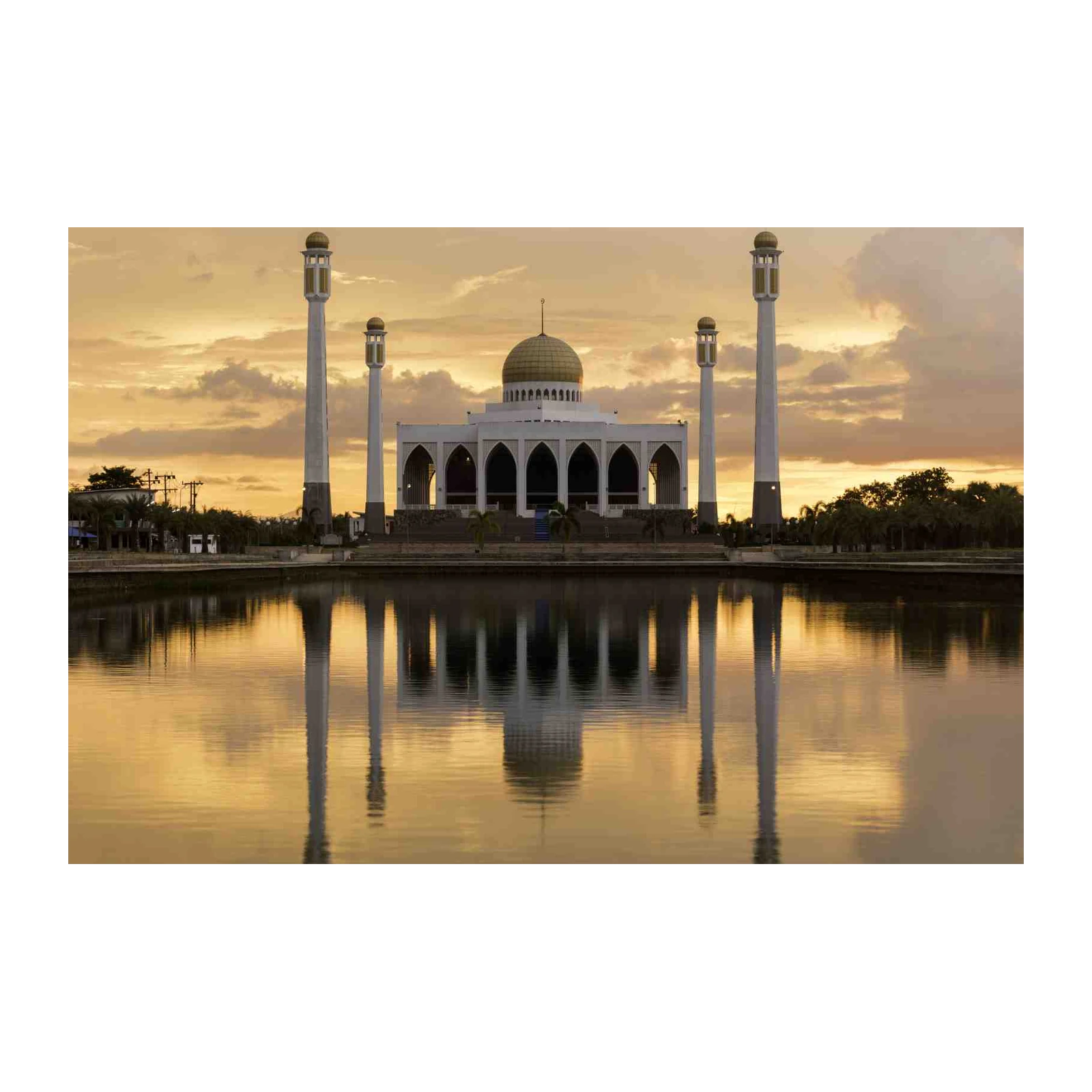 Tranquil Mosque Sunset Reflection Wall Art