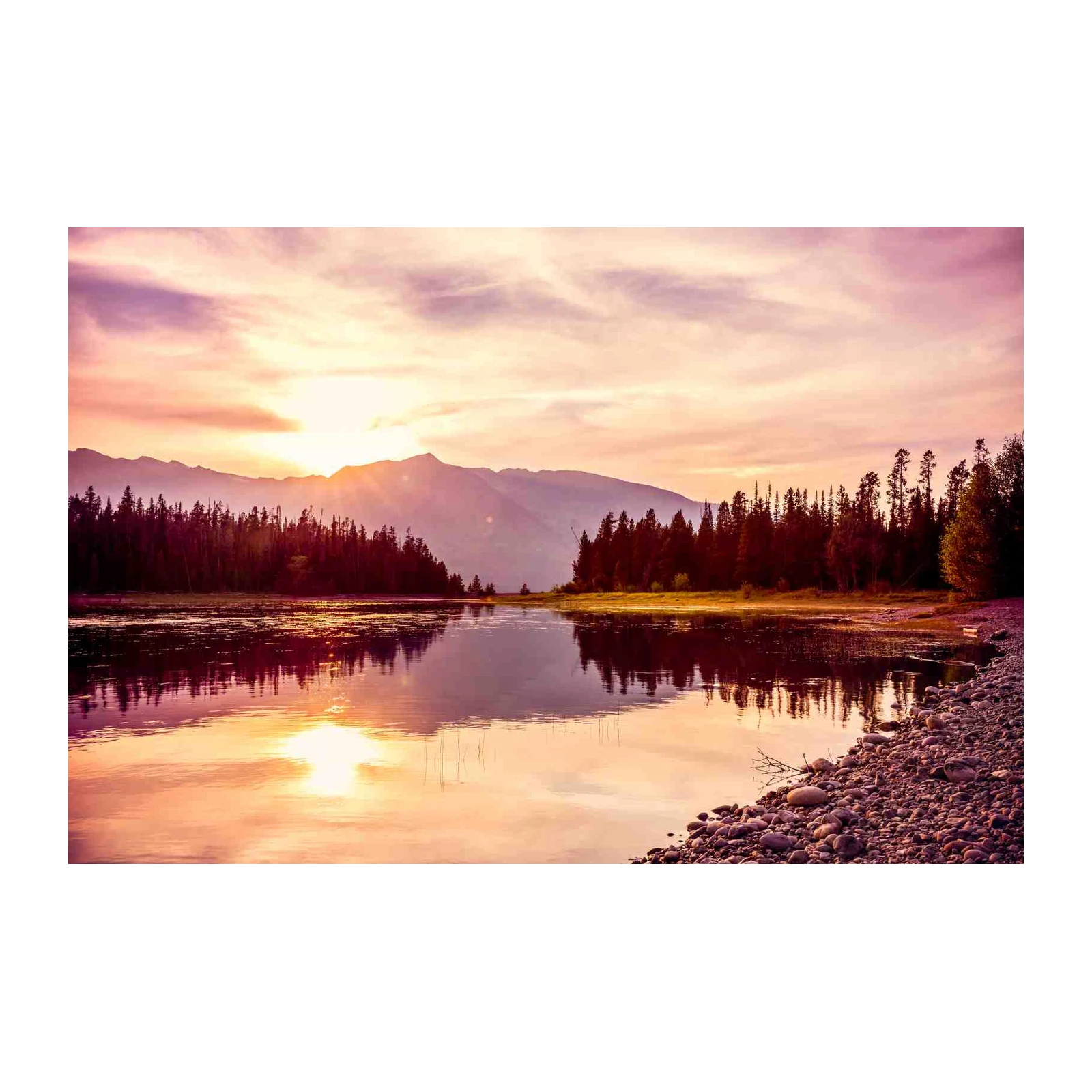 Serene Sunset Lake Mountain Landscape Wall Art