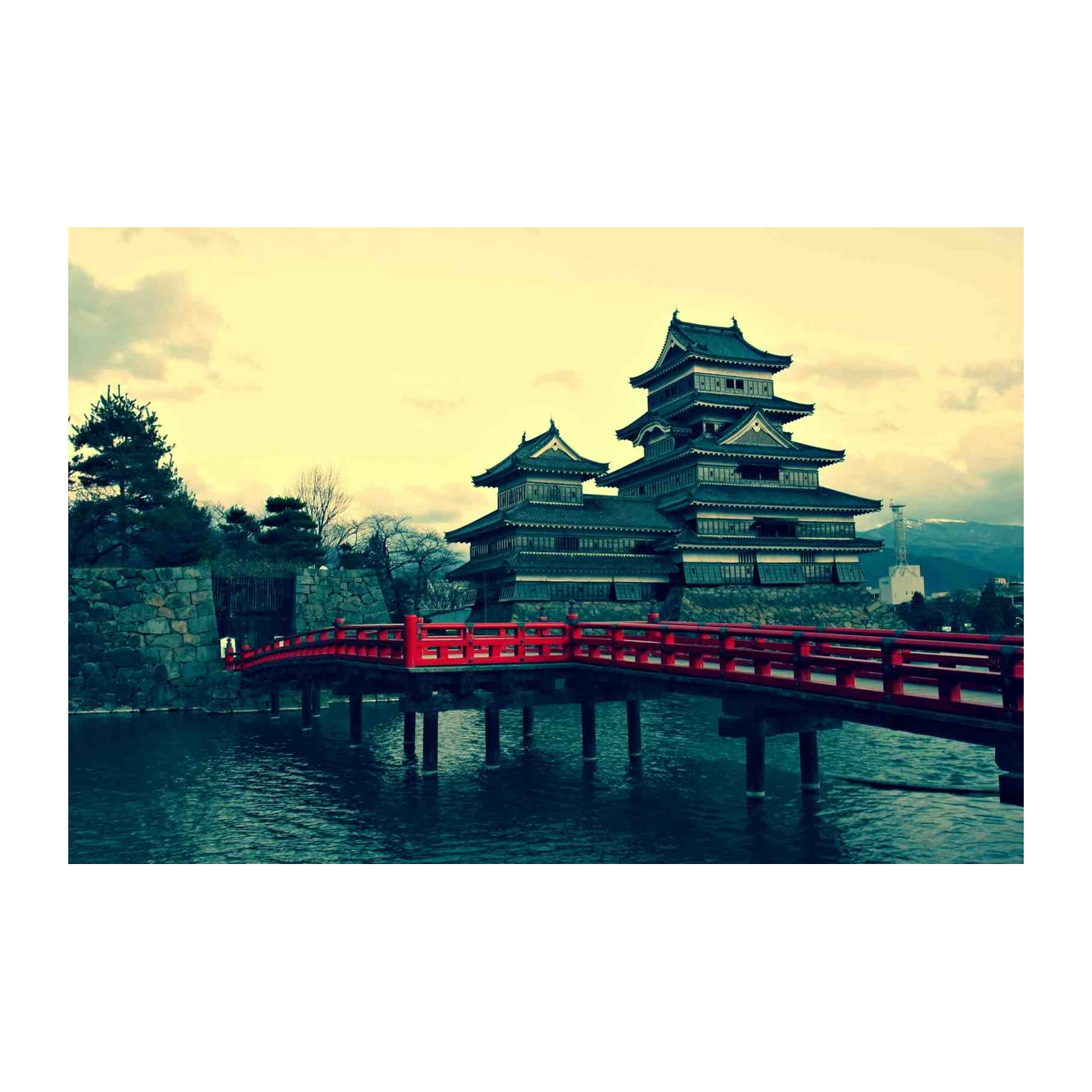 Japanese Castle Red Bridge Wall Art