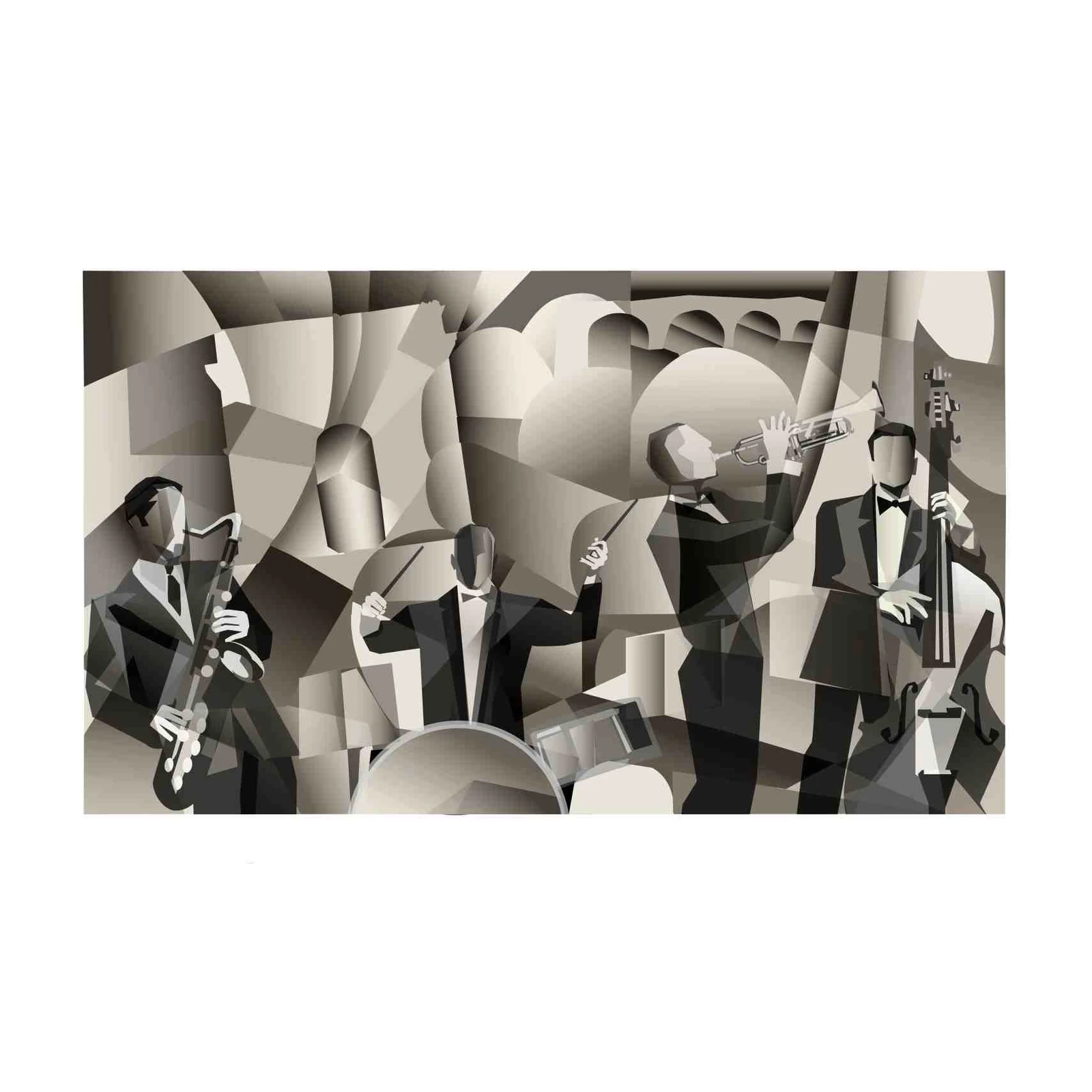 Art Deco Jazz Band Saxophone Trumpet Wall Art