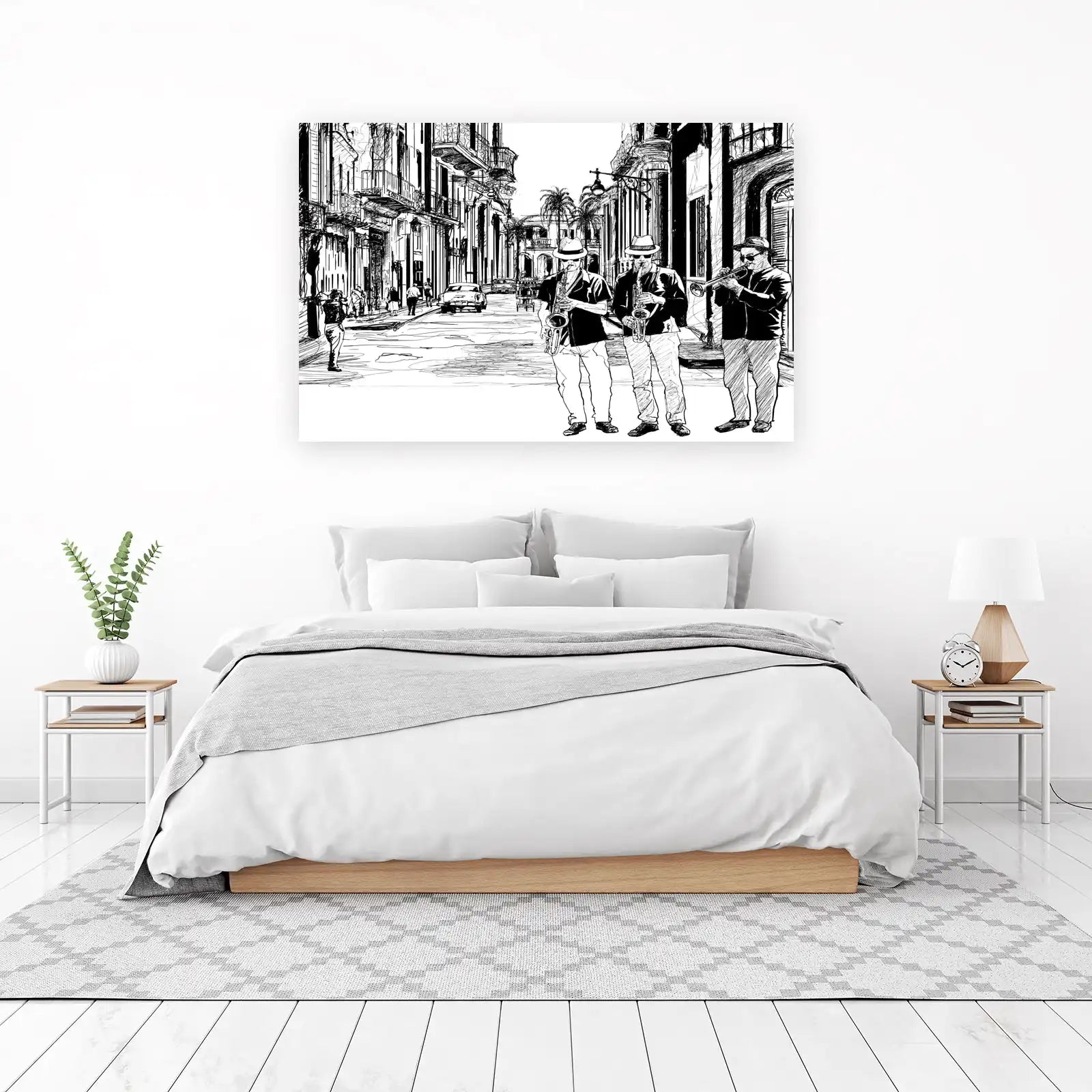 Cuban Street Jazz Trio Black & White Wall Art