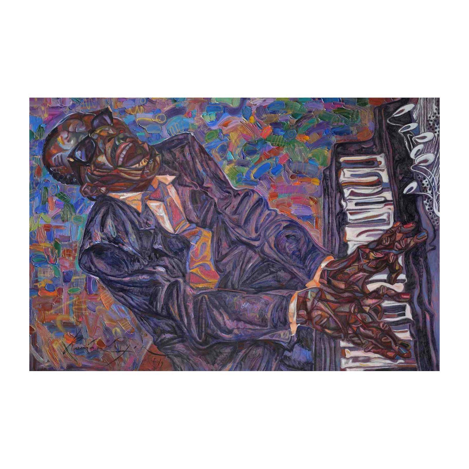 Vibrant Jazz Pianist Expressive Portrait Wall Art