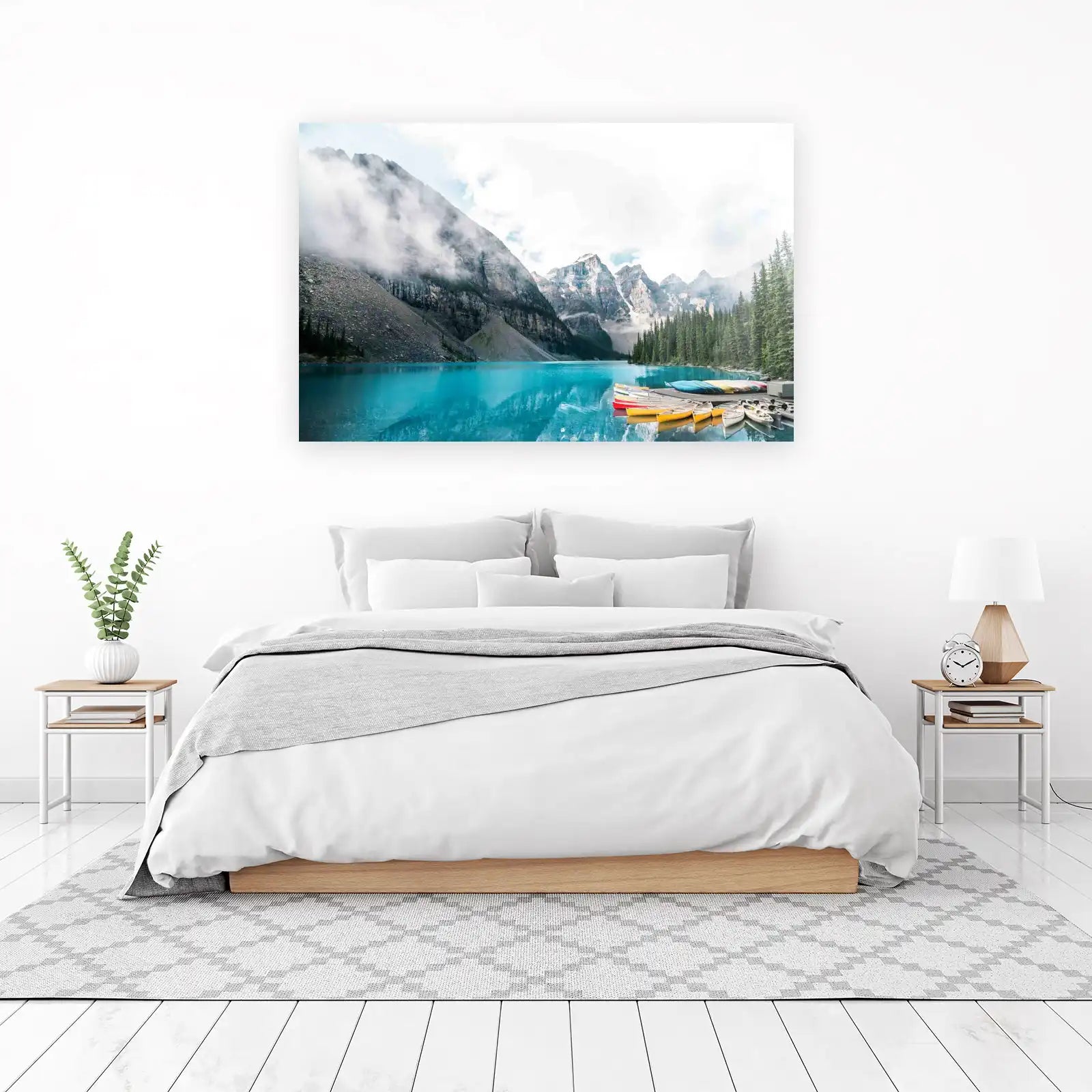 Serene Mountain Lake Canoes Wall Art