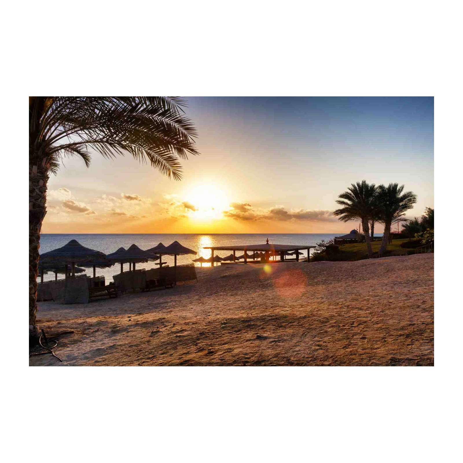 Serene Beach Sunset Palm Trees Wall Art
