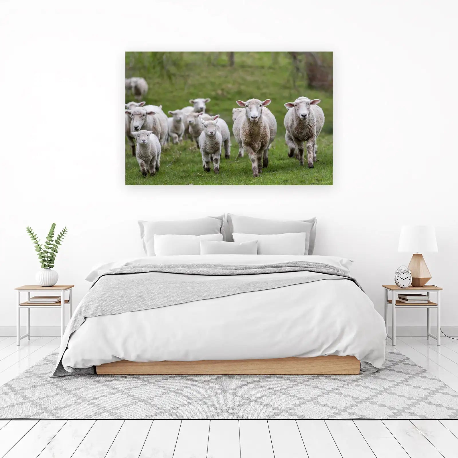 Fluffy Sheep Herd Farm Landscape Wall Art