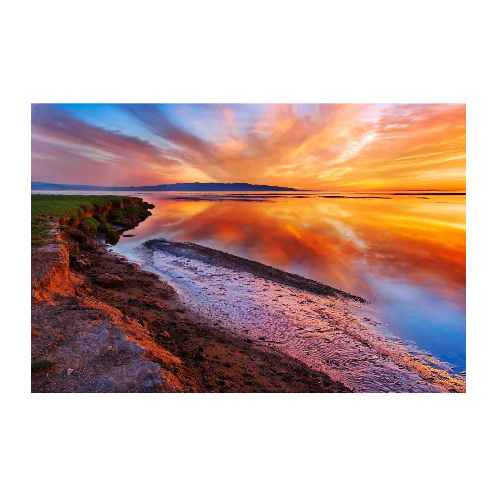 Vibrant Sunset Lake Wall Art - Coastal Art