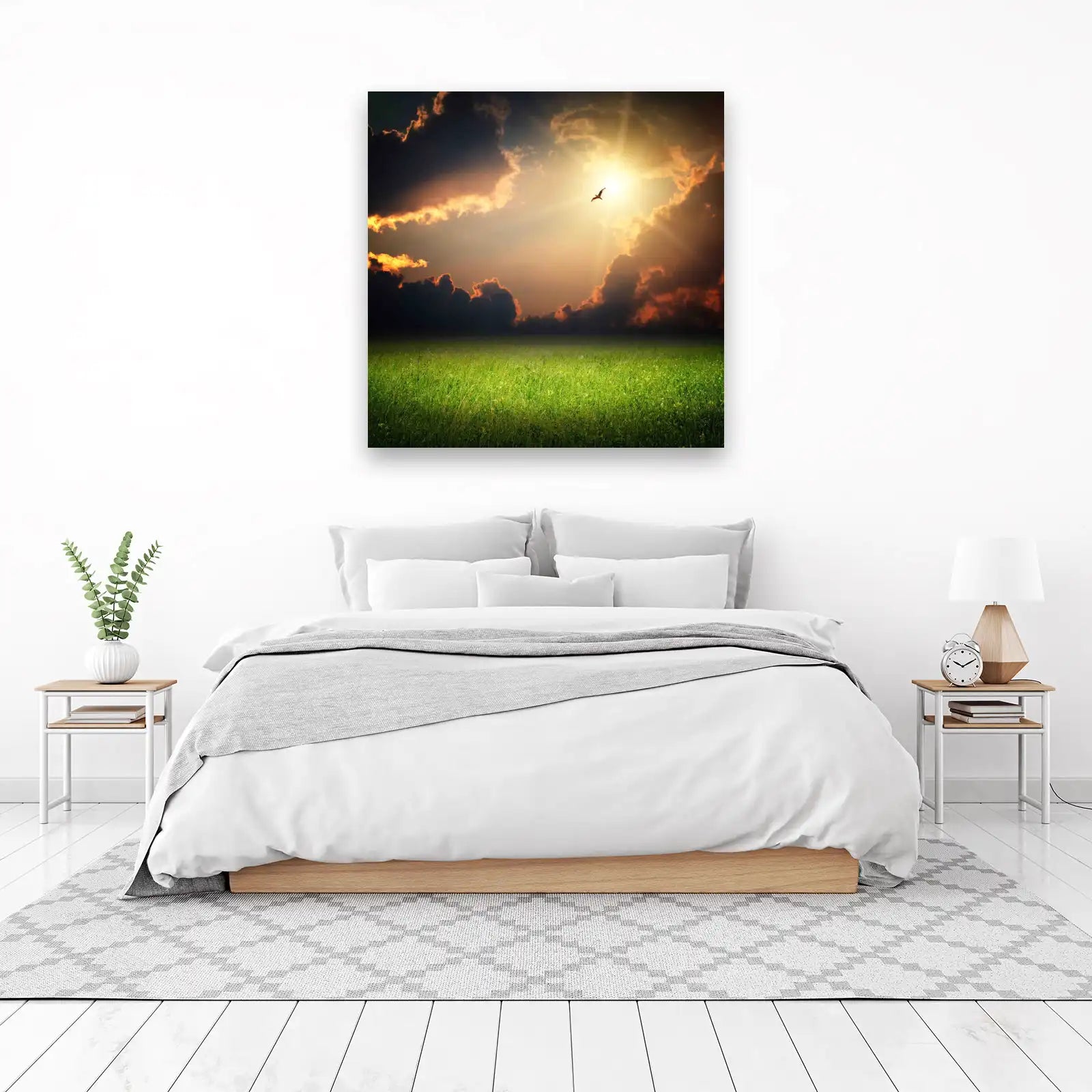 Serene Meadow & Bird Sunset Wall Art