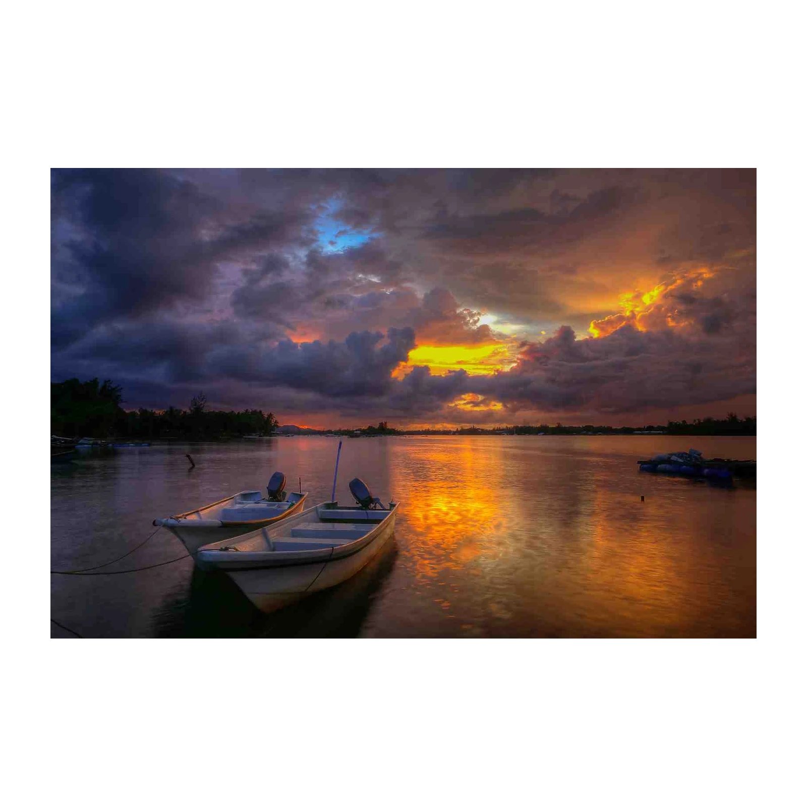 Serene Sunset Boats Wall Art