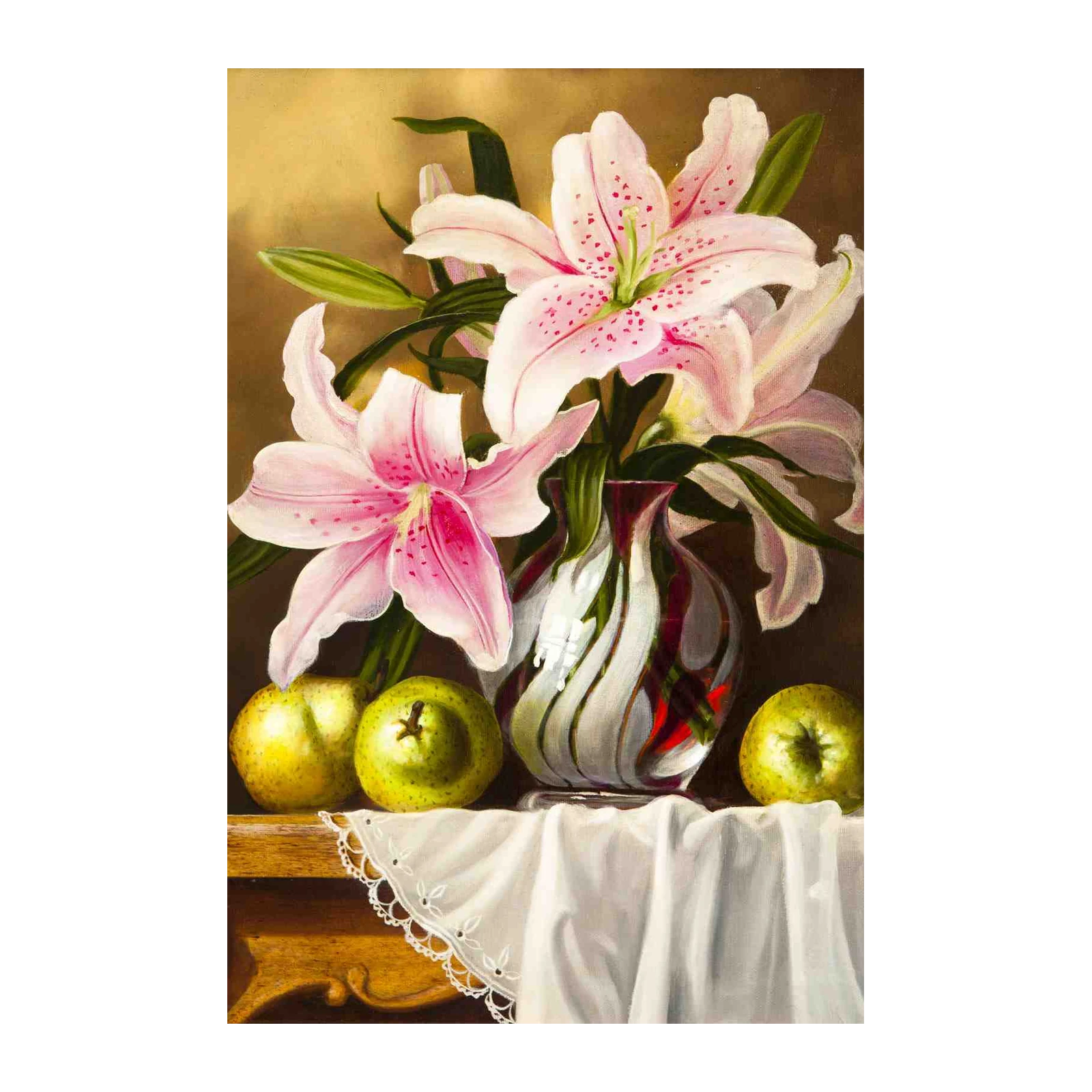 Elegant Pink Lily & Pear Still Life Wall Art