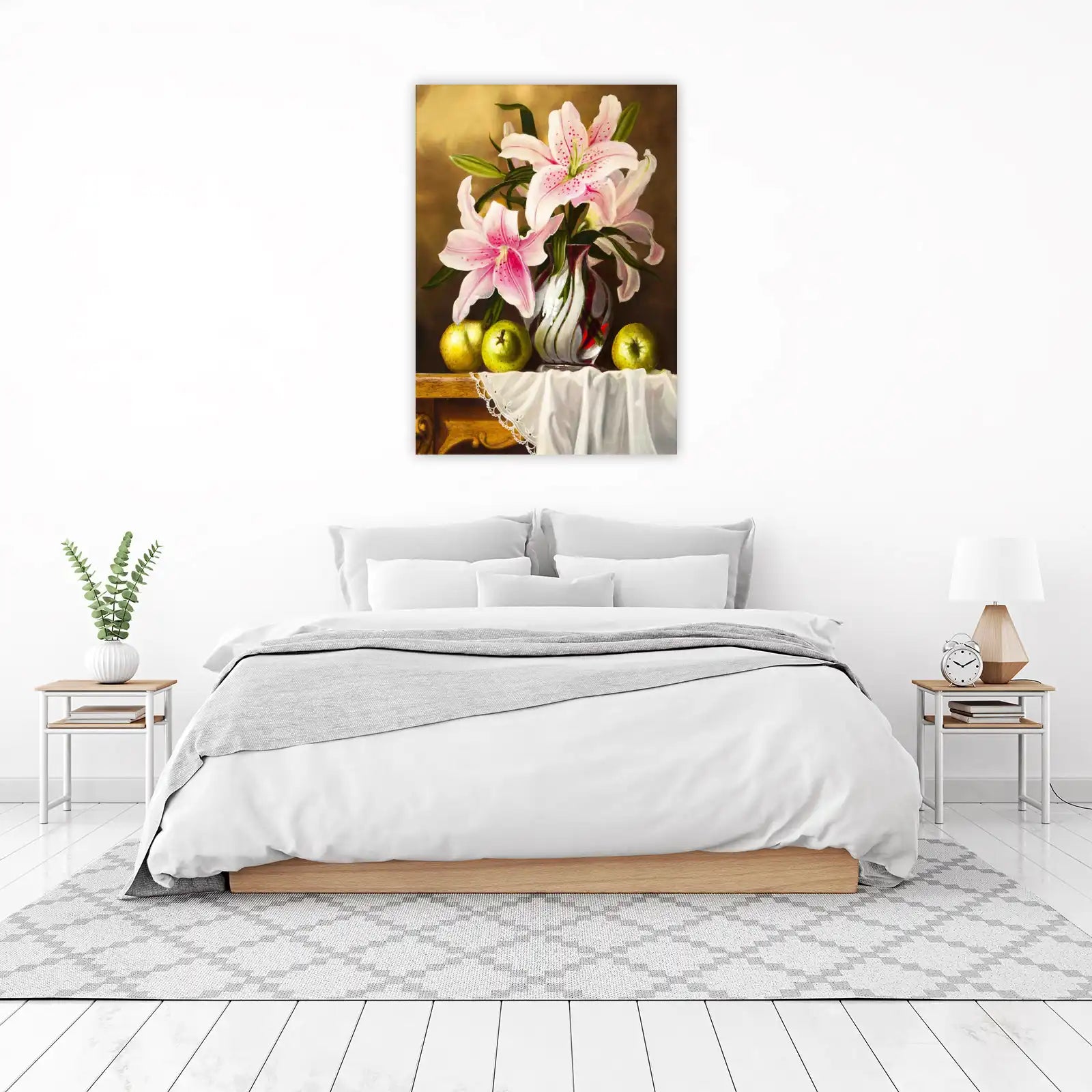Elegant Pink Lily & Pear Still Life Wall Art