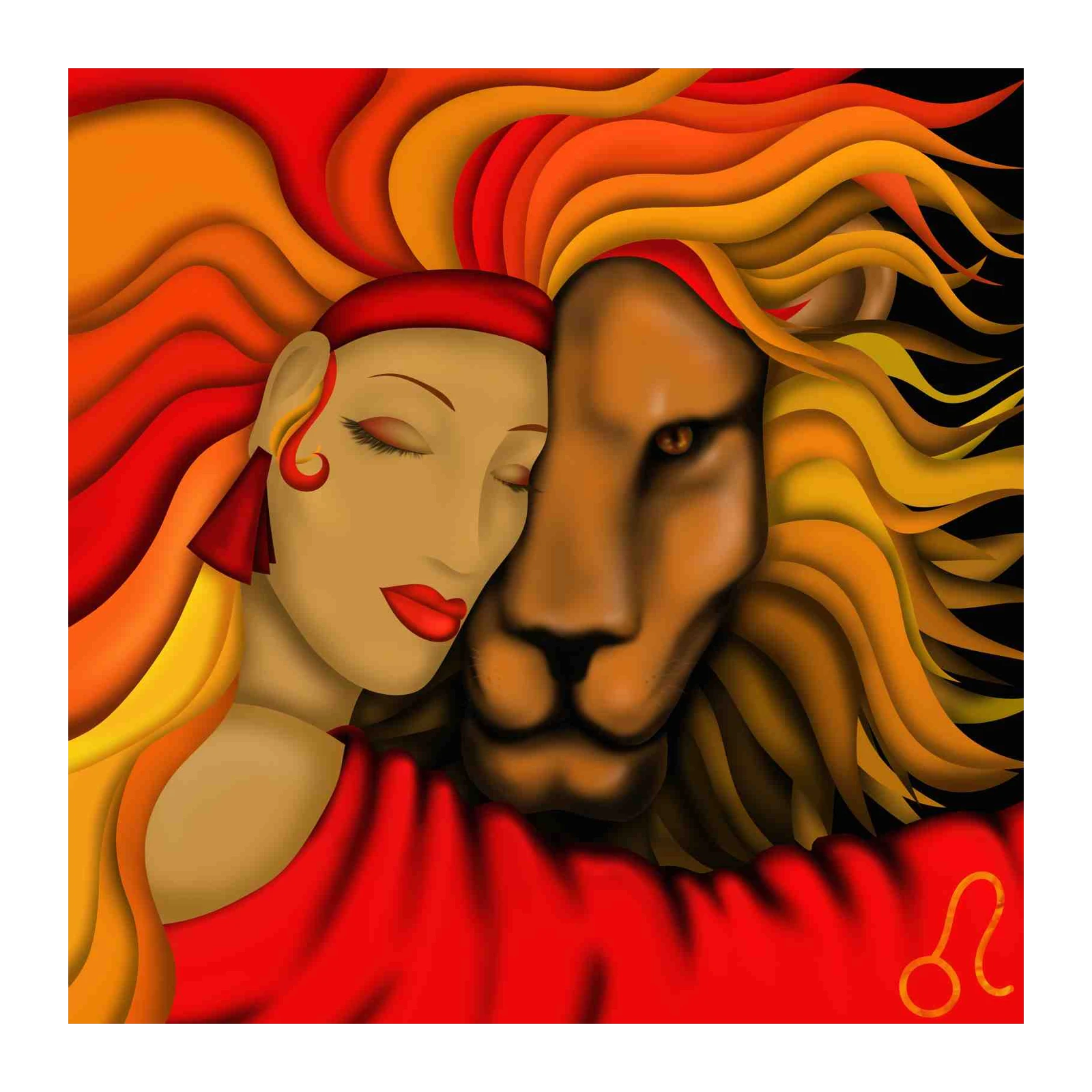 Majestic Leo & Woman Embrace Wall Art